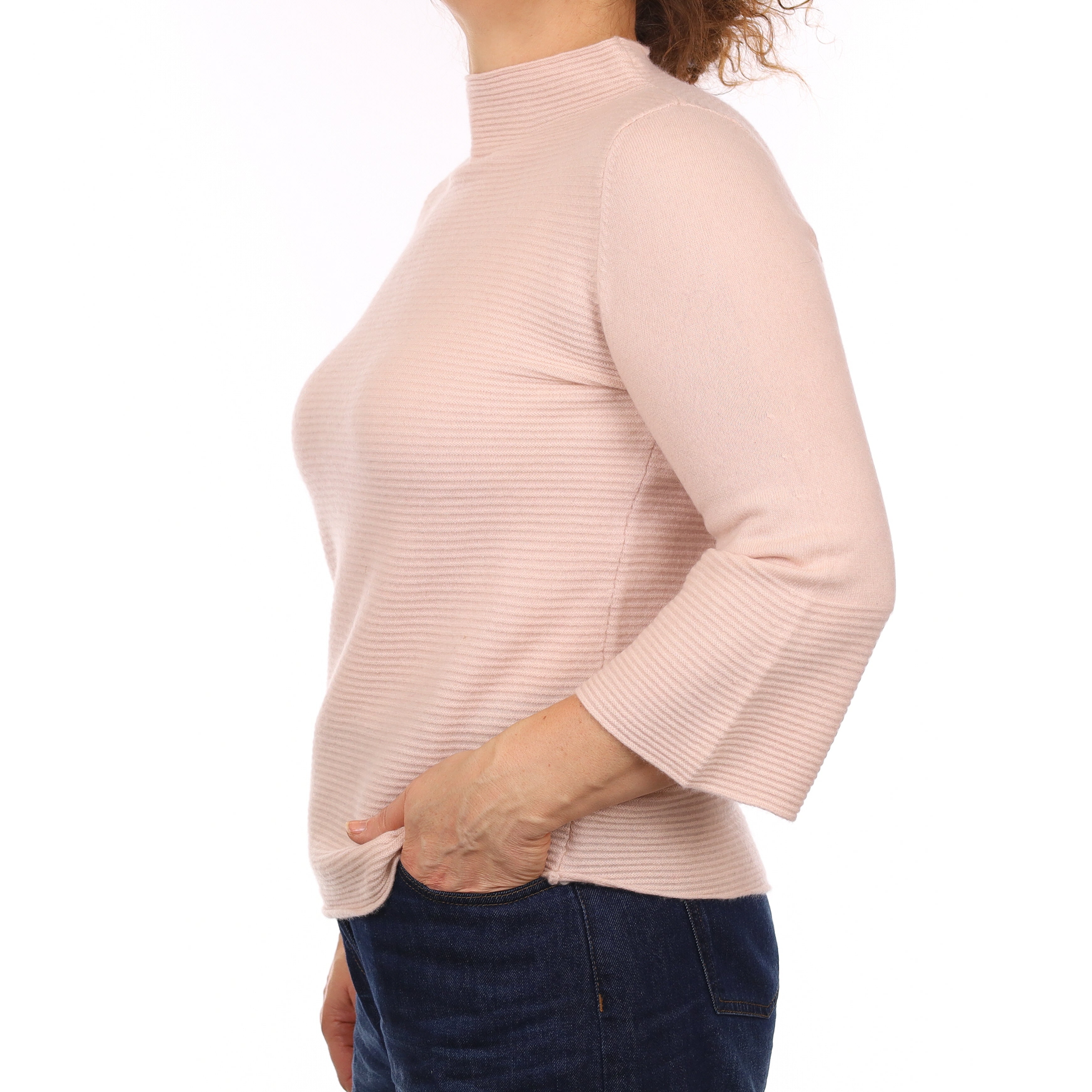 Pale Shell Pink Cashmere Flared Sleeve Funnel Neck Jumper Medium
