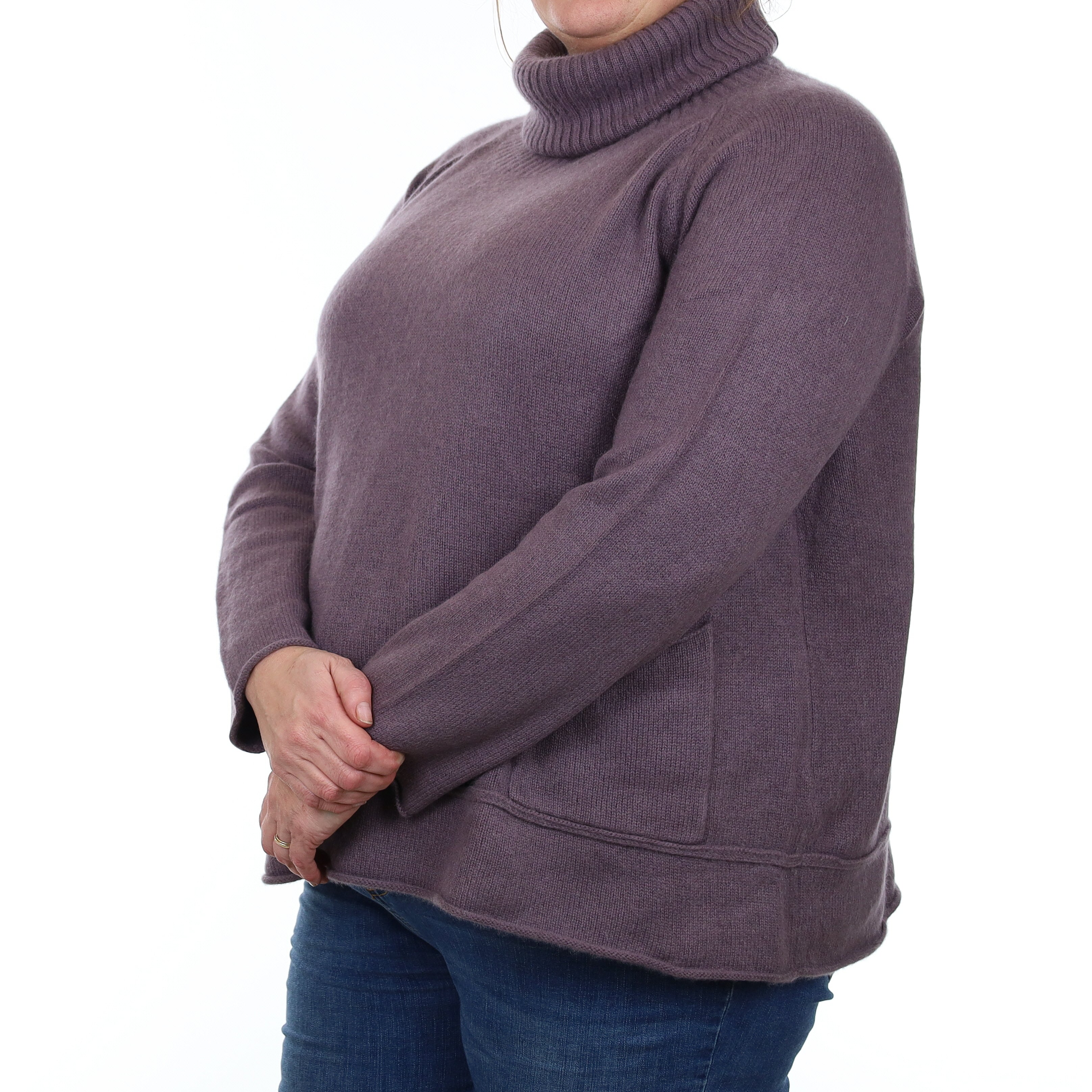 Poetry Dusky Purple Cashmere Cowl Neck Jumper with Pockets Extra Large