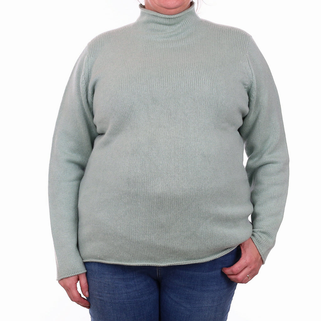 Johnston's of Elgin Hazy Mint Cashmere Funnel Neck Jumper Extra Large