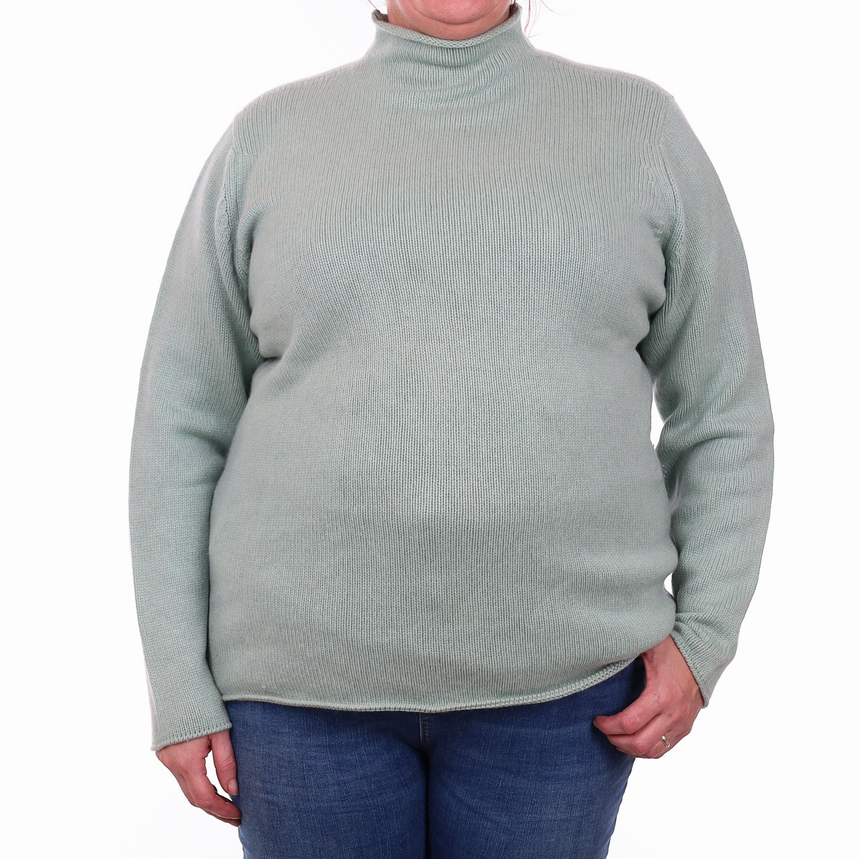 Johnston's of Elgin Hazy Mint Cashmere Funnel Neck Jumper Extra Large