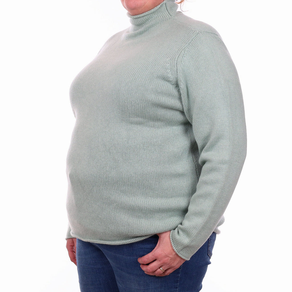 Johnston's of Elgin Hazy Mint Cashmere Funnel Neck Jumper Extra Large