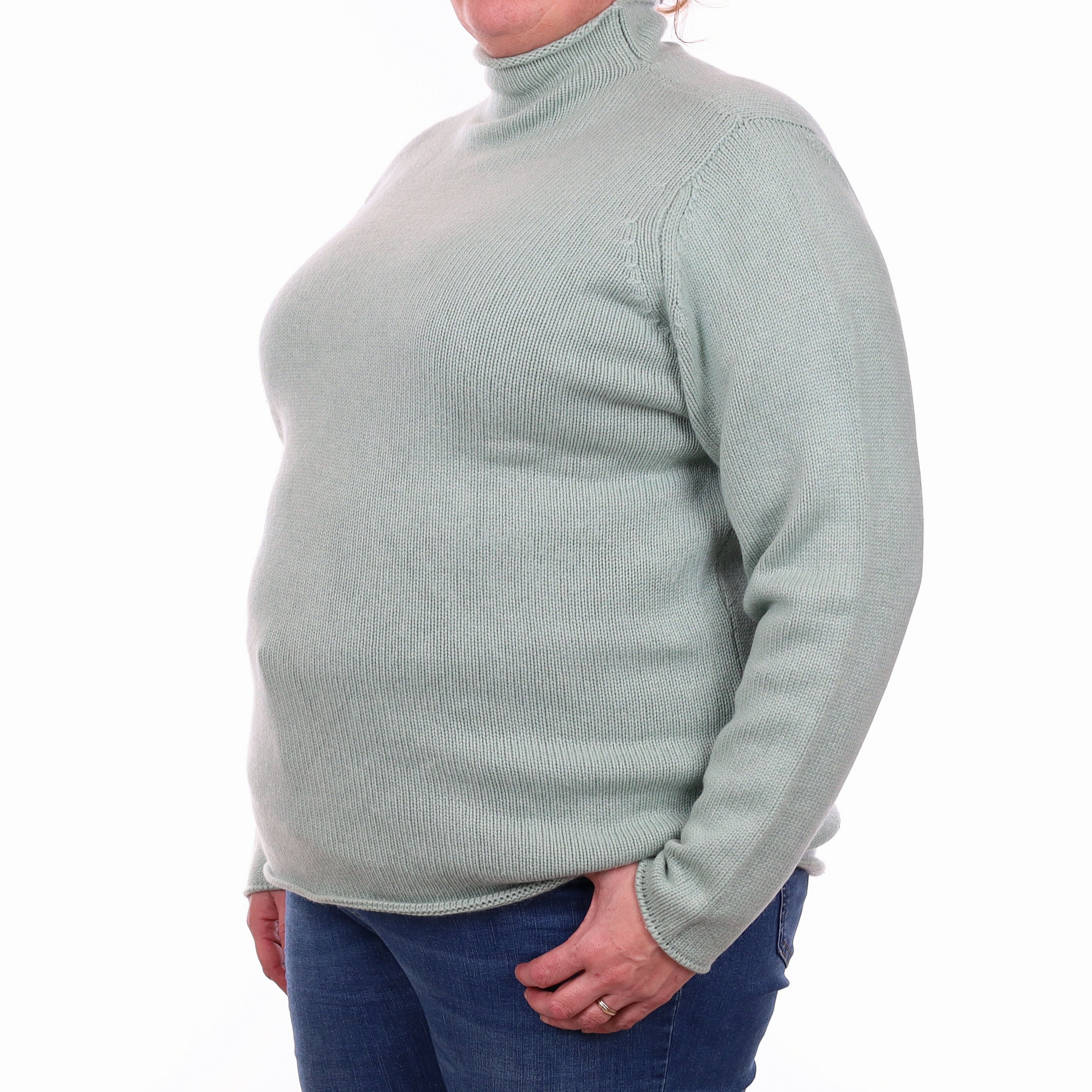 Johnston's of Elgin Hazy Mint Cashmere Funnel Neck Jumper Extra Large