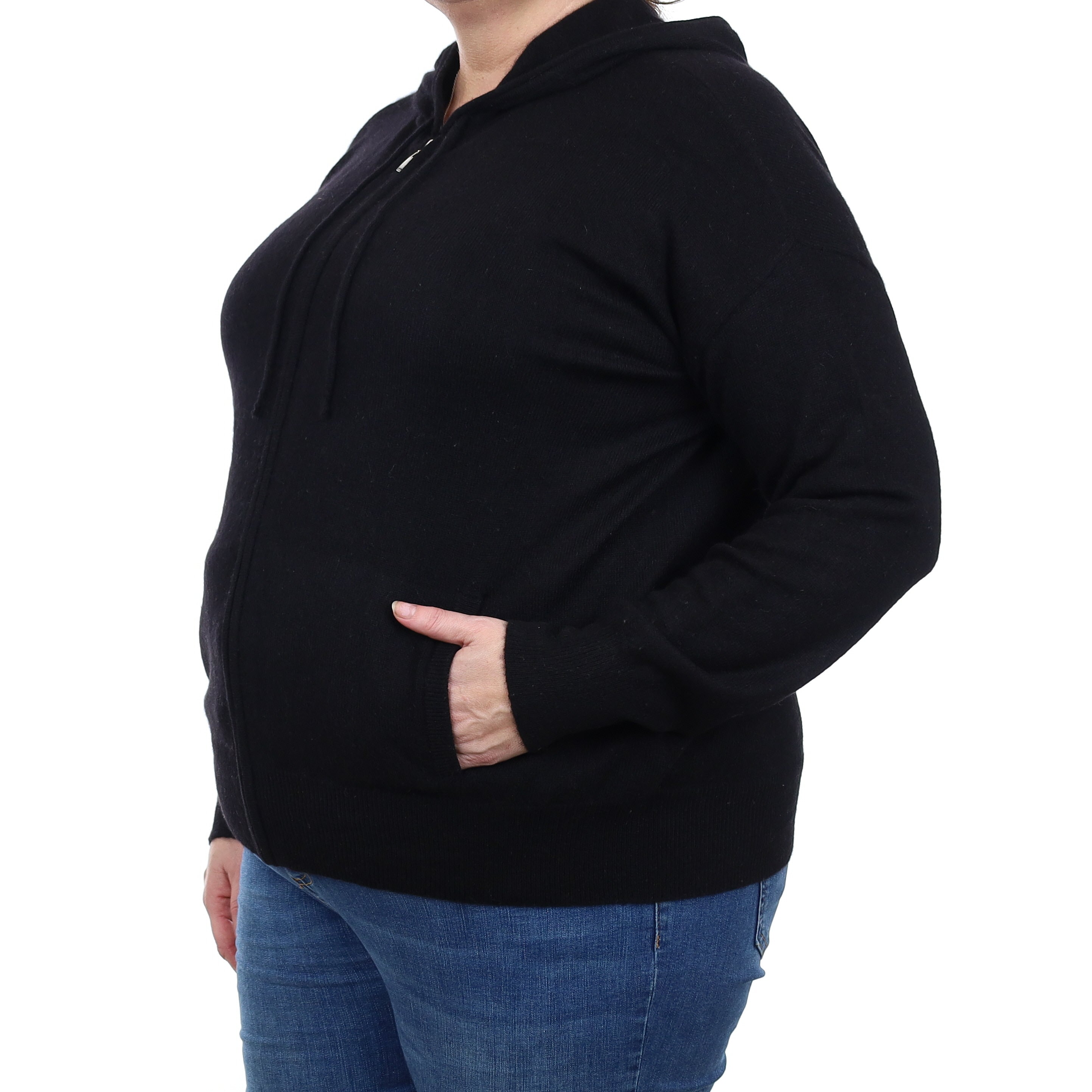 Black Cashmere Zip Up Hoodie with Pockets Extra Large