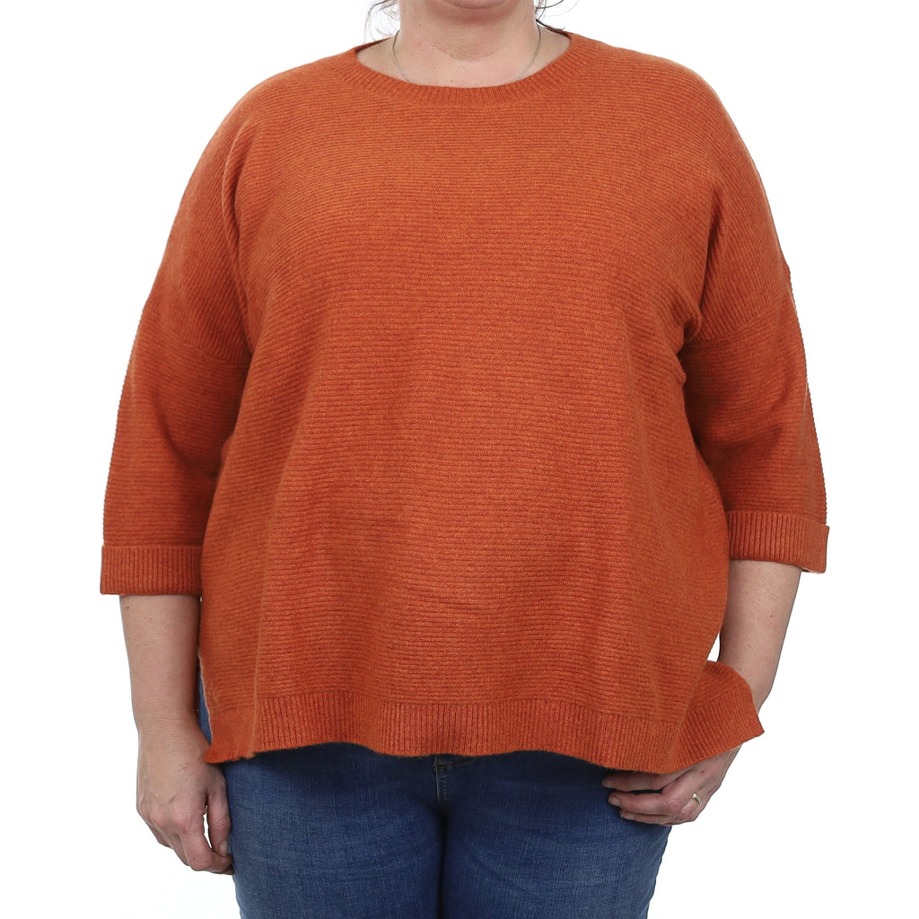 Burnt Orange Rib Cashmere Slouchy Crew Neck Jumper Extra Large