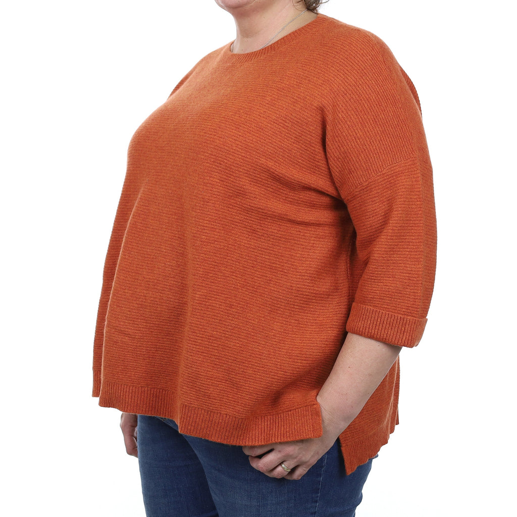 Burnt Orange Rib Cashmere Slouchy Crew Neck Jumper Extra Large