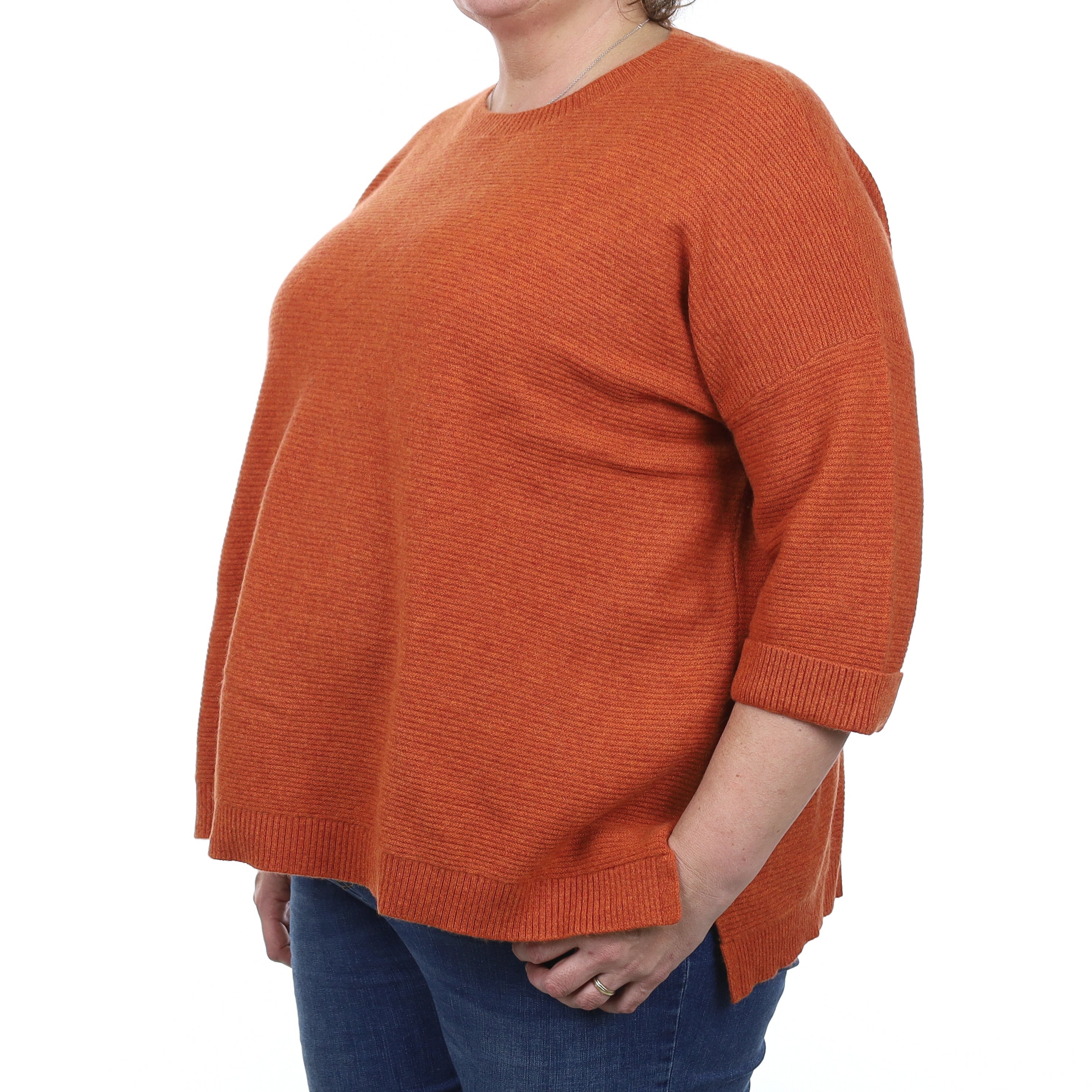Burnt Orange Rib Cashmere Slouchy Crew Neck Jumper Extra Large