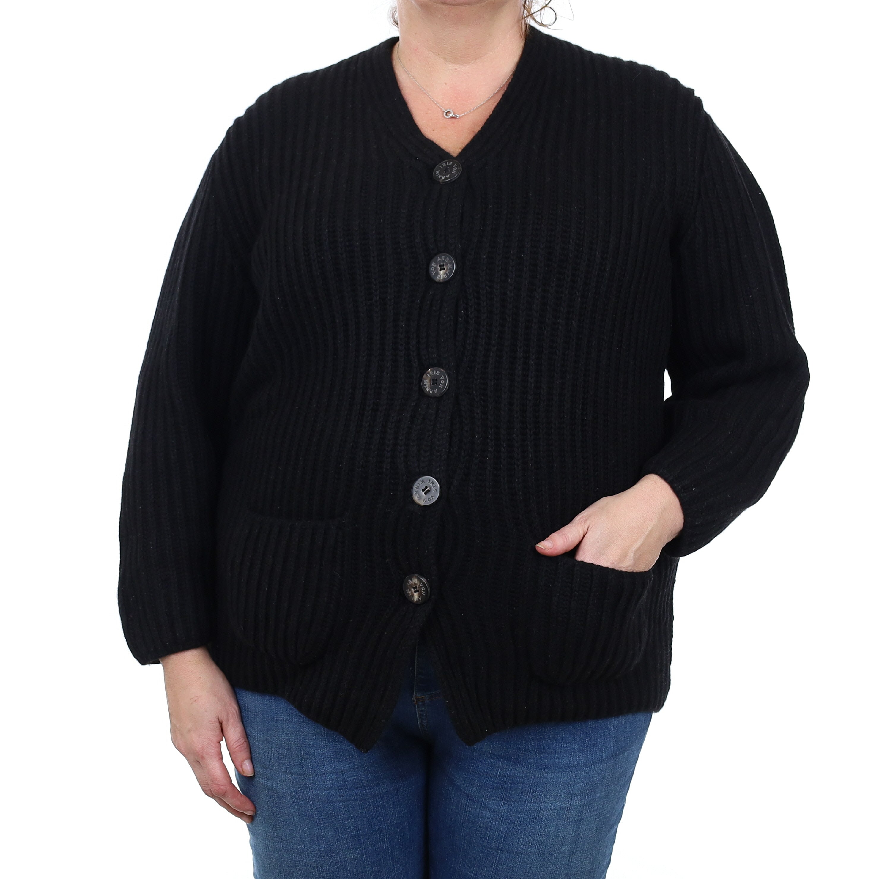 Iris Von Arnim Black Extra Chunky Cashmere V Neck Cardigan Extra Large