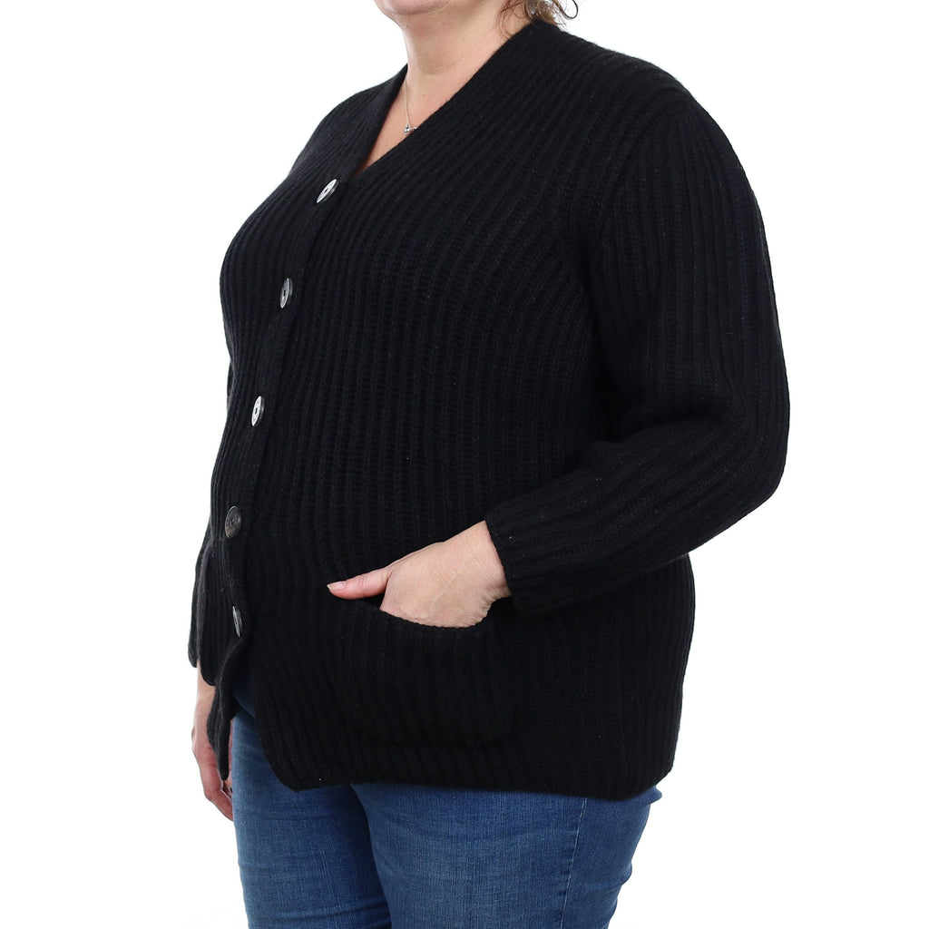 Iris Von Arnim Black Extra Chunky Cashmere V Neck Cardigan Extra Large