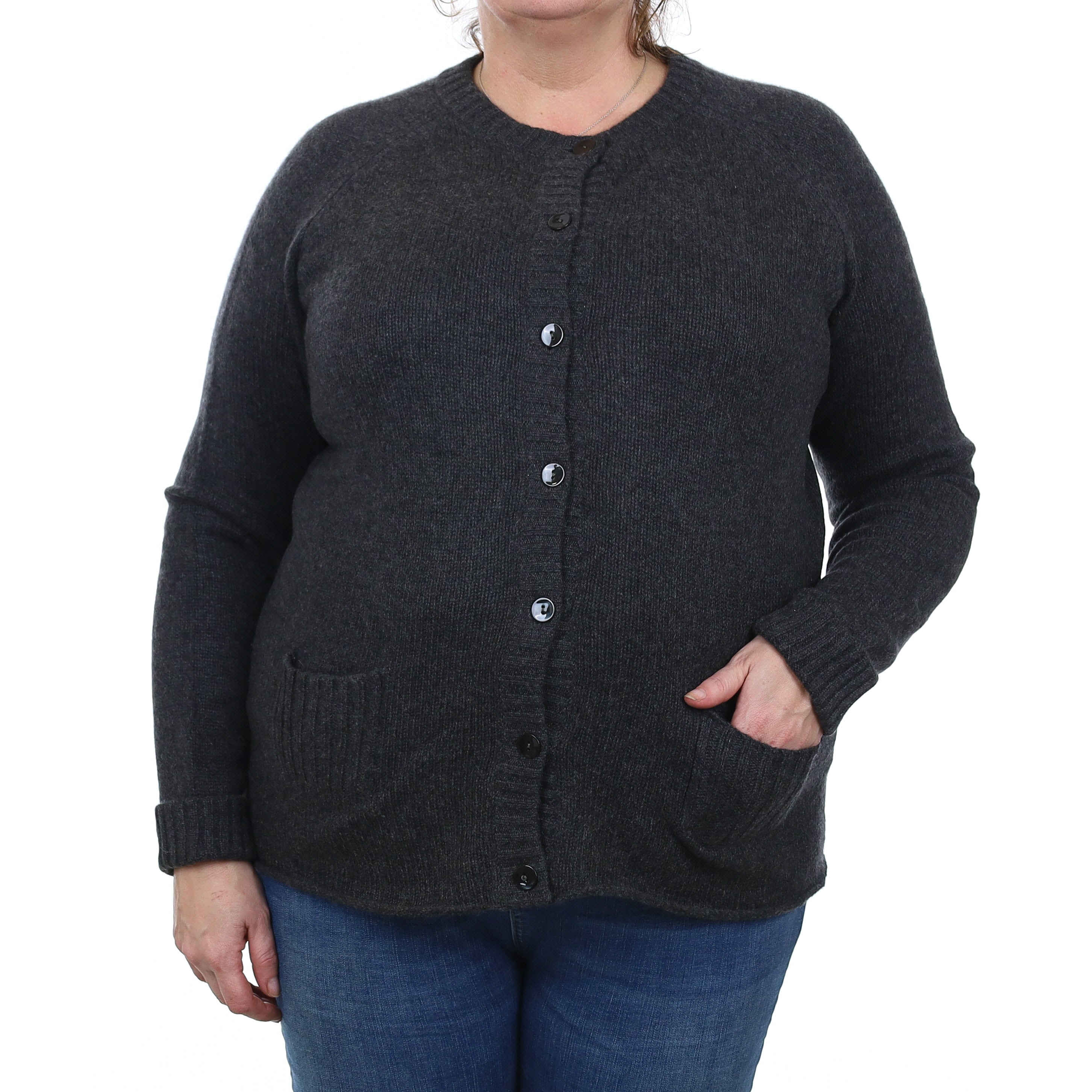 Peter Hahn Charcoal Chunky Cashmere Crew Neck Cardigan Extra Large