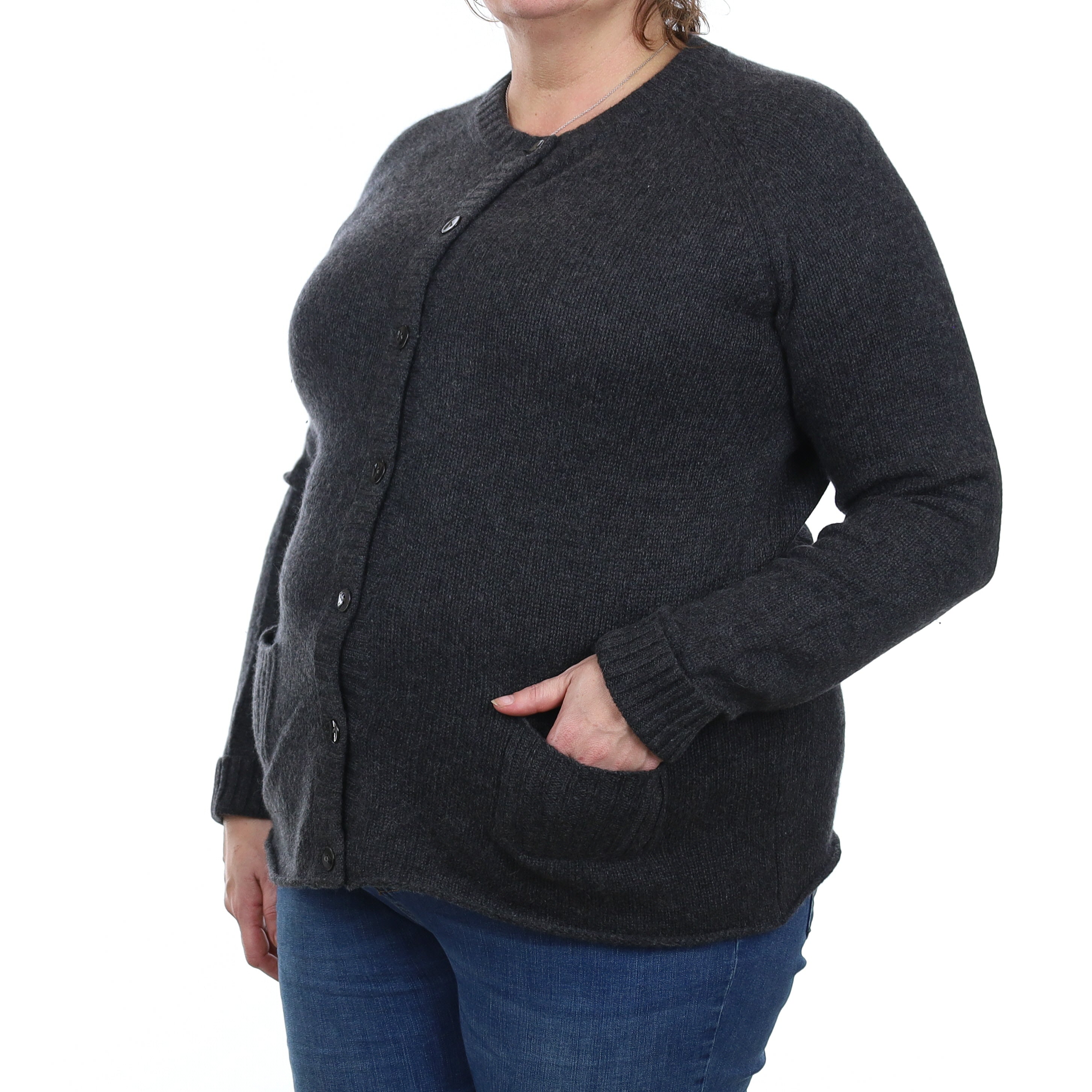 Peter Hahn Charcoal Chunky Cashmere Crew Neck Cardigan Extra Large