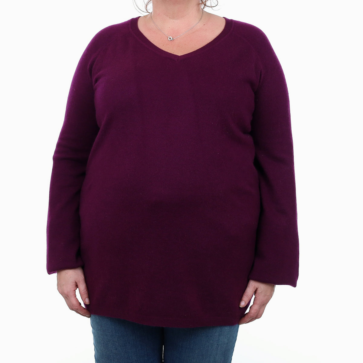 Fig Purple Cashmere Flared Sleeve V Neck Jumper XL