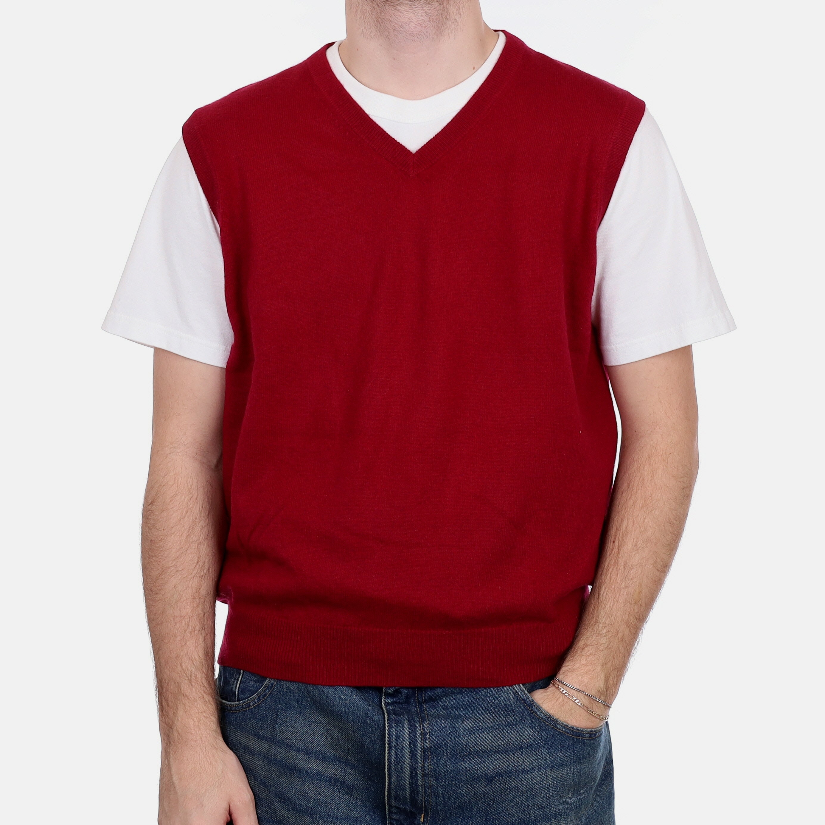 Men's Garnet Red Cashmere V Neck Tank Top Large