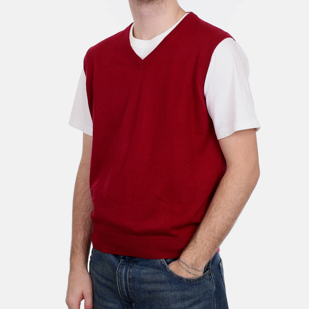 Men's Garnet Red Cashmere V Neck Tank Top Large