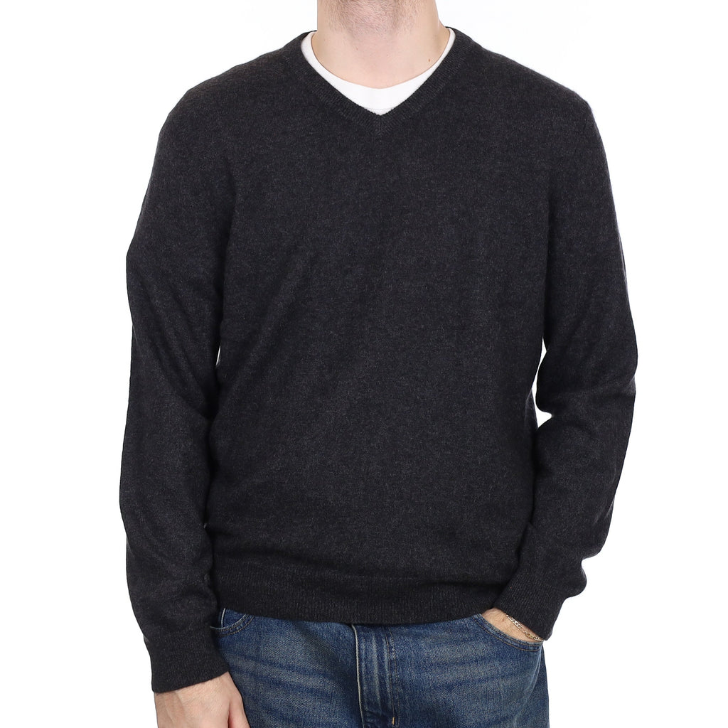 Men's Granite Grey Cashmere V Neck Jumper Large