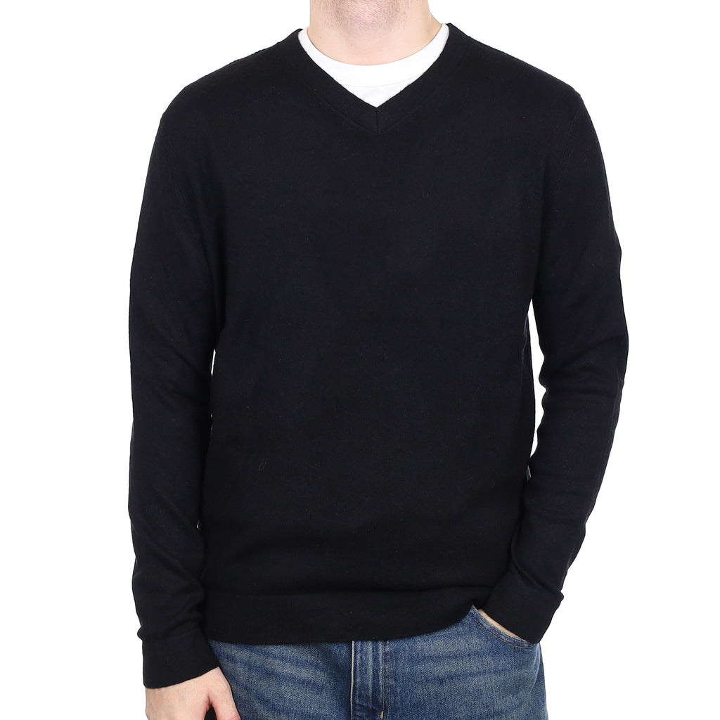 Men's Theory Black Cashmere V Neck Jumper Large
