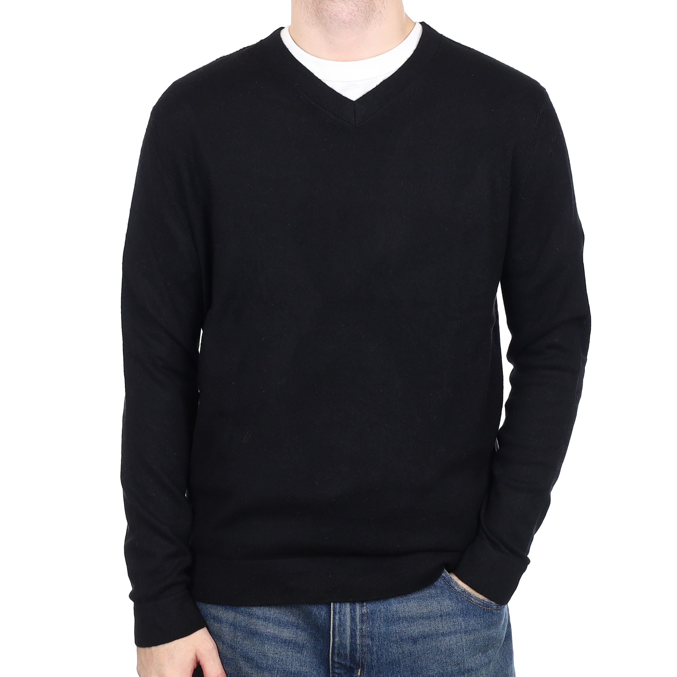 Men's Theory Black Cashmere V Neck Jumper Large