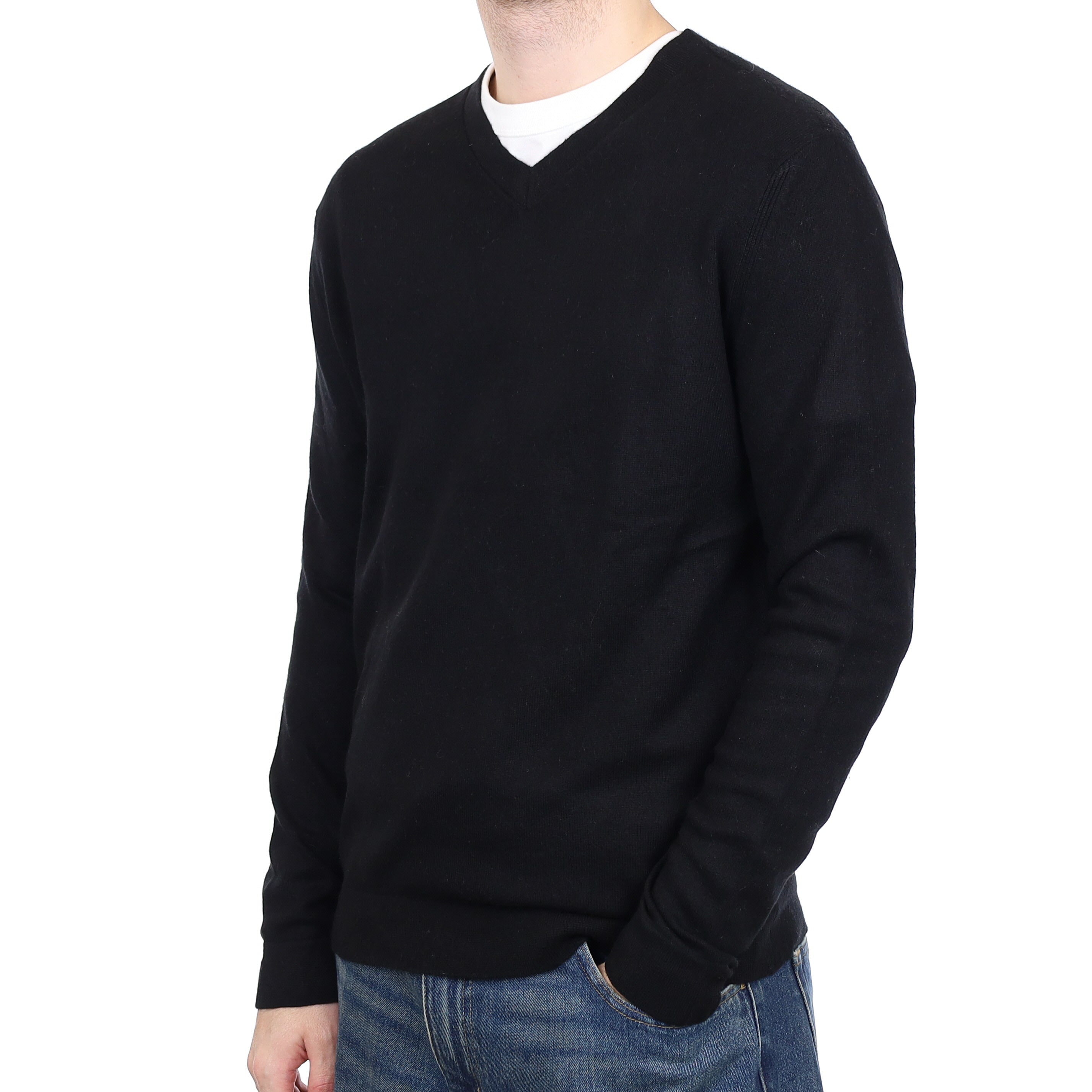 Men's Theory Black Cashmere V Neck Jumper Large