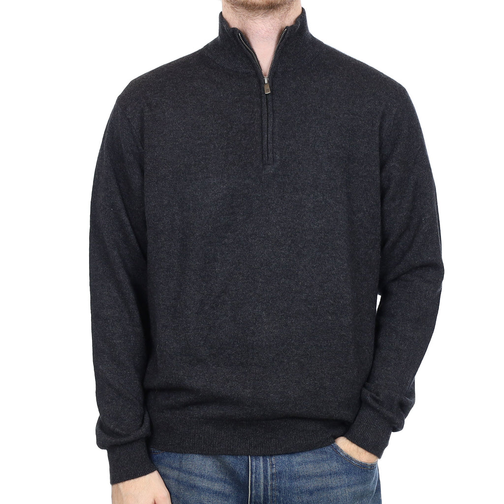 Men's Graphite Grey Cashmere 1/4 Zip Jumper Large