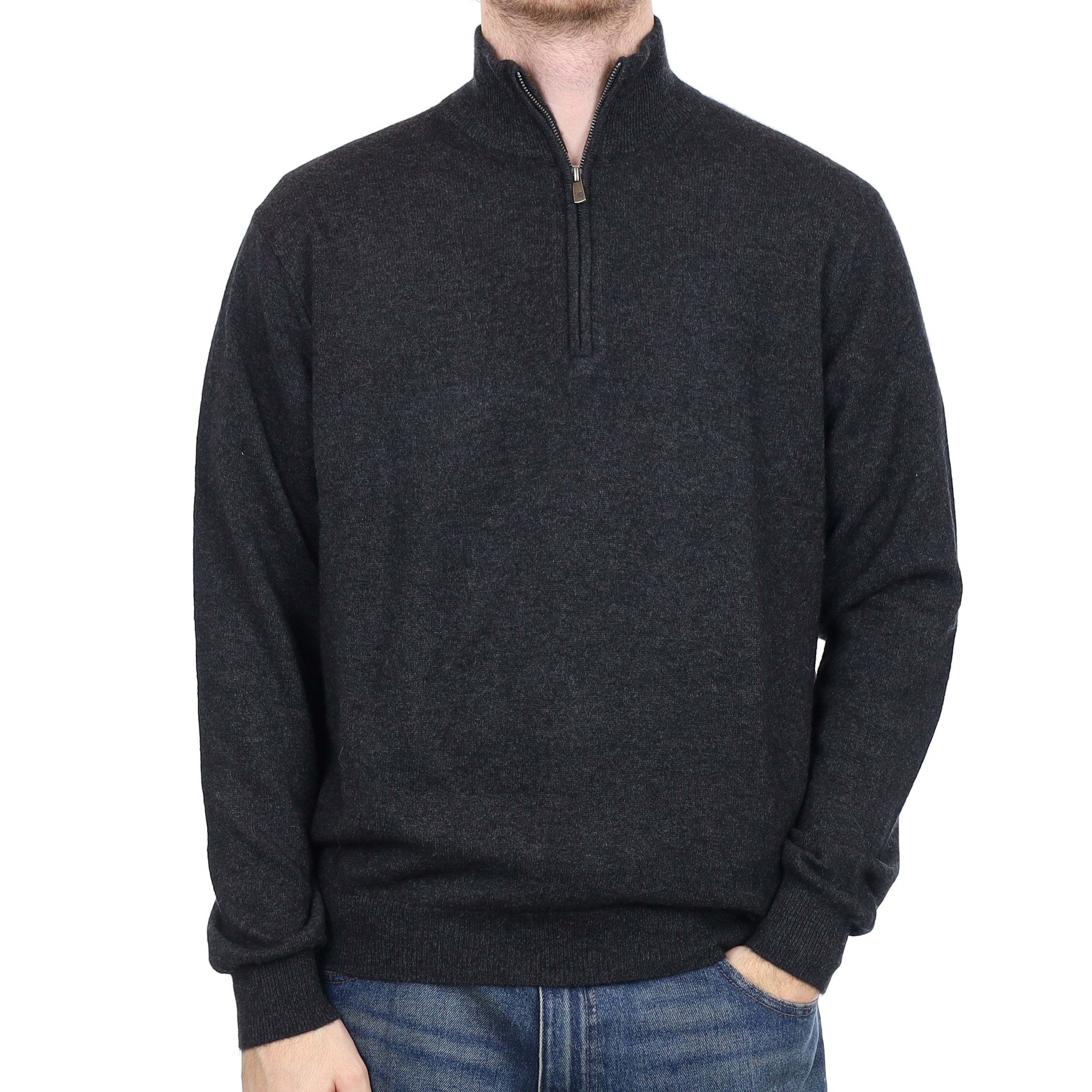 Men's Graphite Grey Cashmere 1/4 Zip Jumper Large