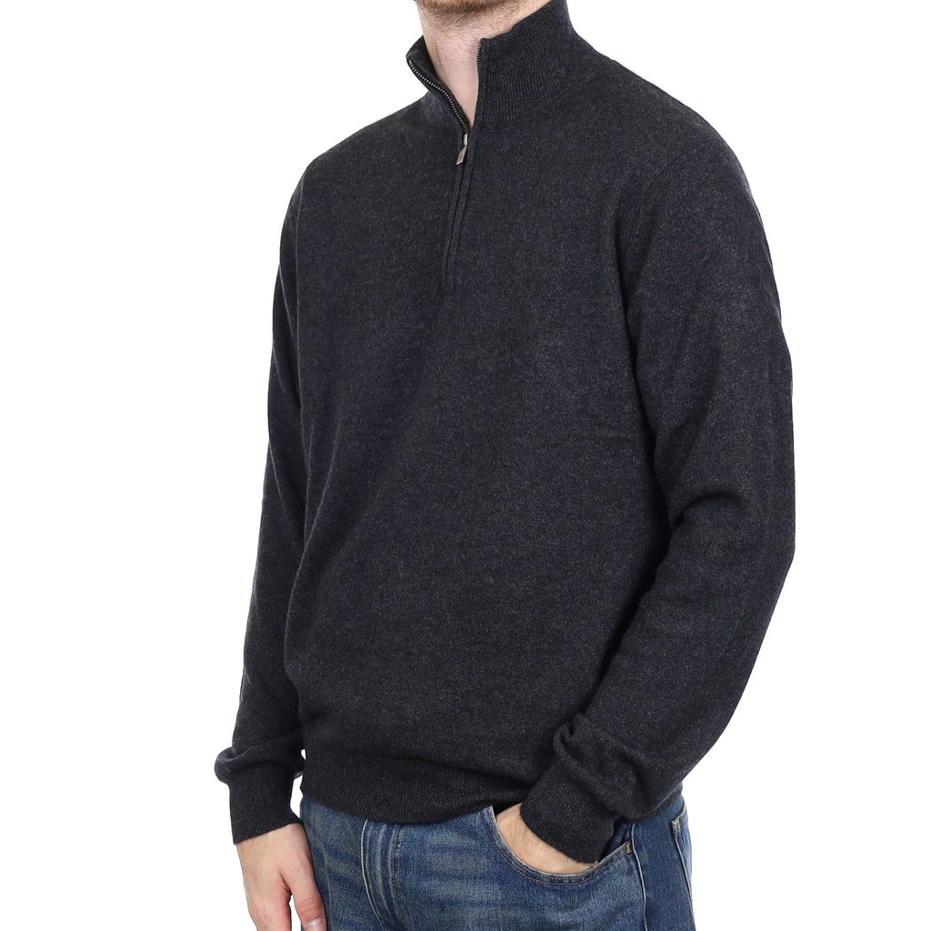 Men's Graphite Grey Cashmere 1/4 Zip Jumper Large