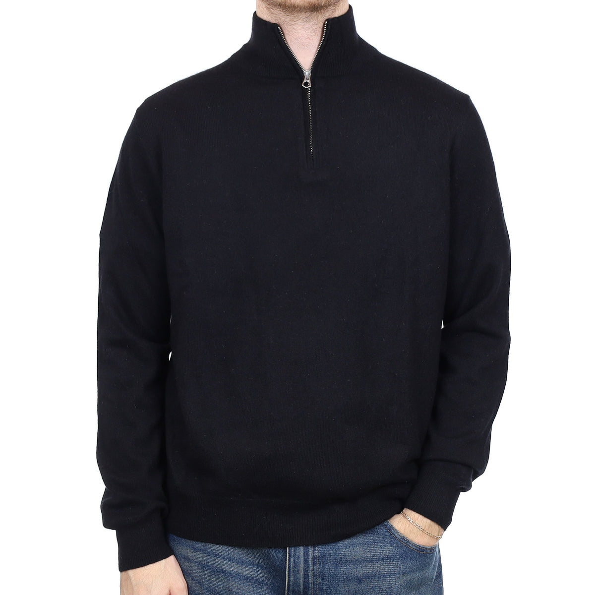 Men's Black Cashmere 1/4 Zip Jumper Large