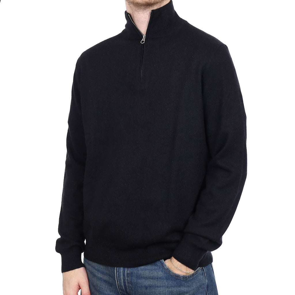 Men's Black Cashmere 1/4 Zip Jumper Large