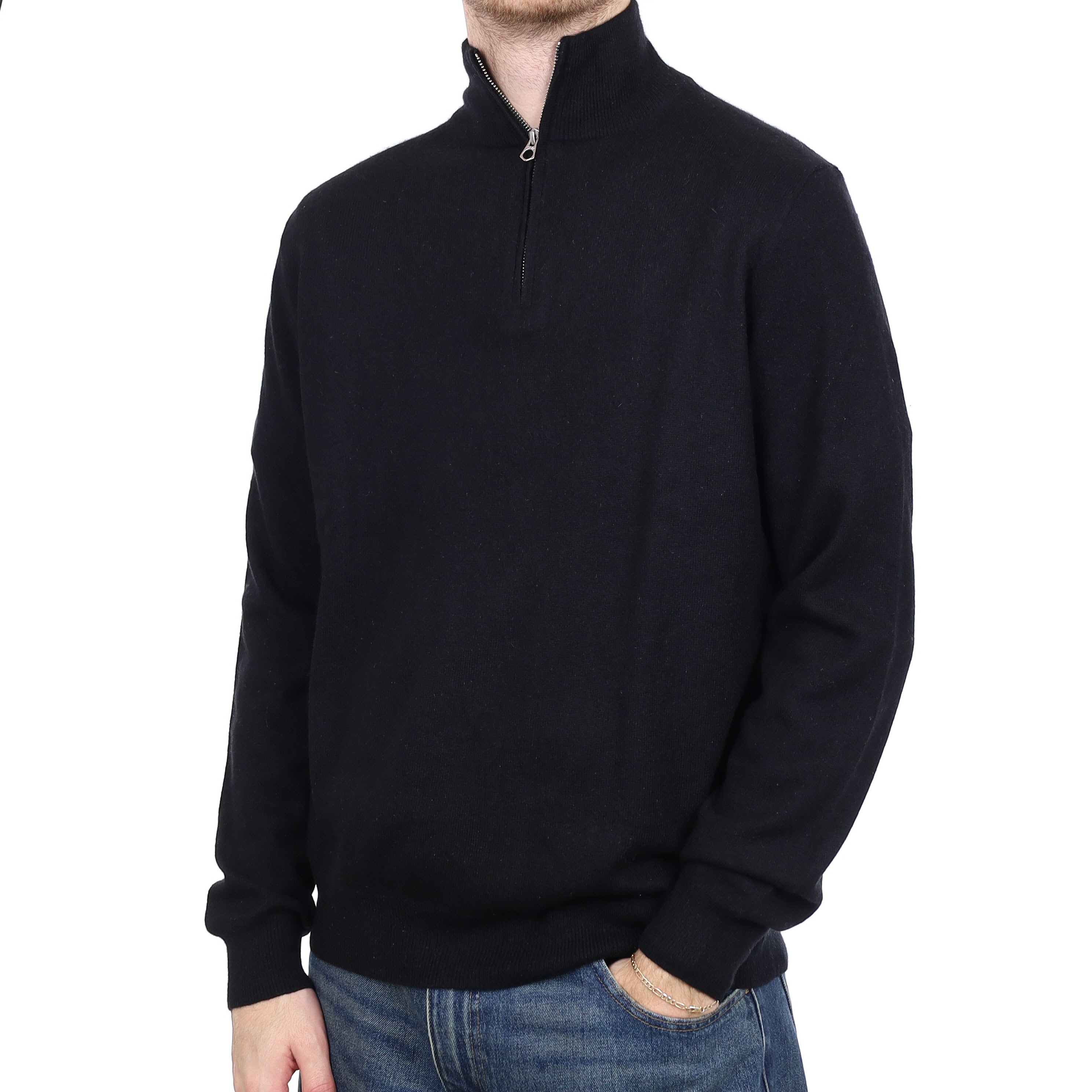 Men's Black Cashmere 1/4 Zip Jumper Large