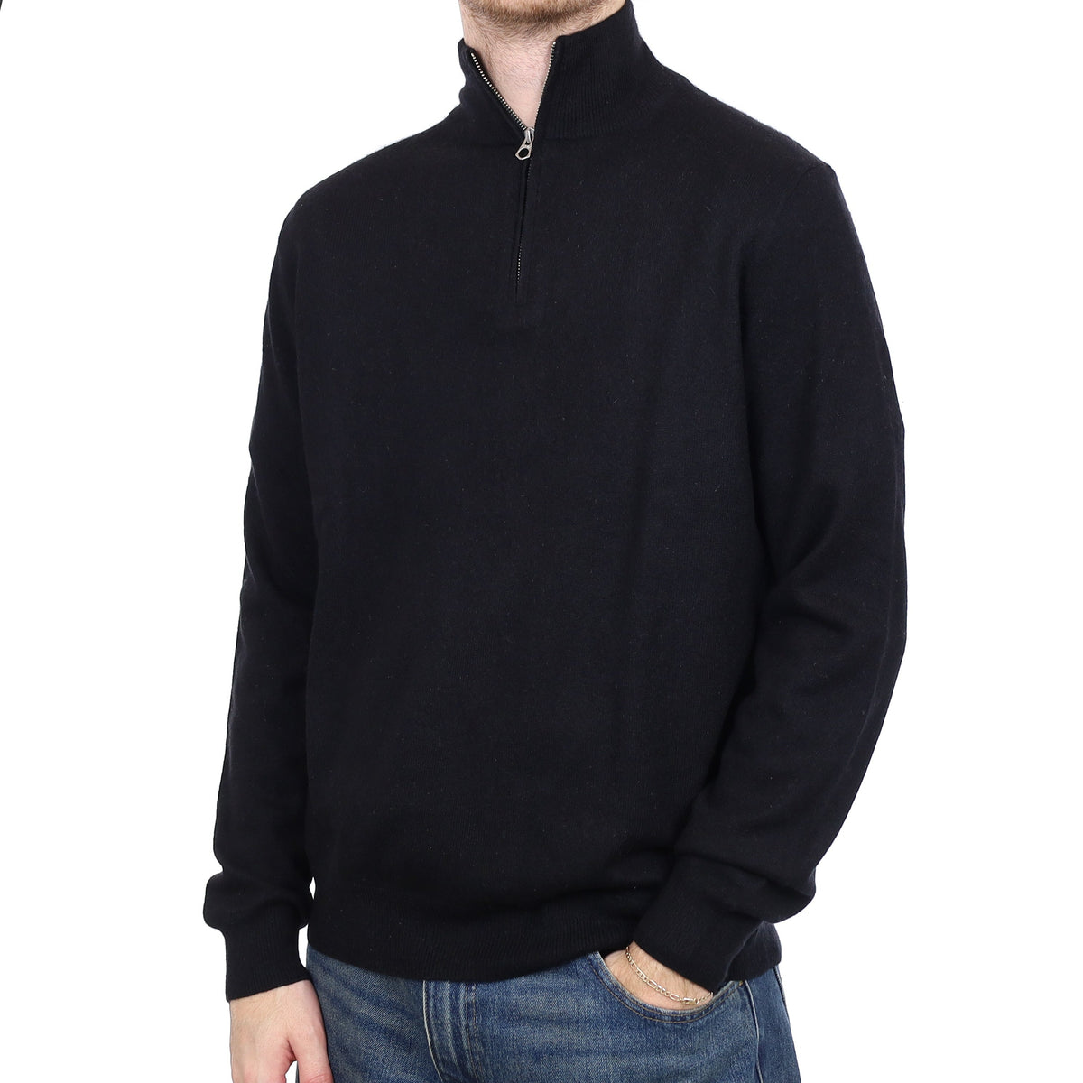 Men's Black Cashmere 1/4 Zip Jumper Large