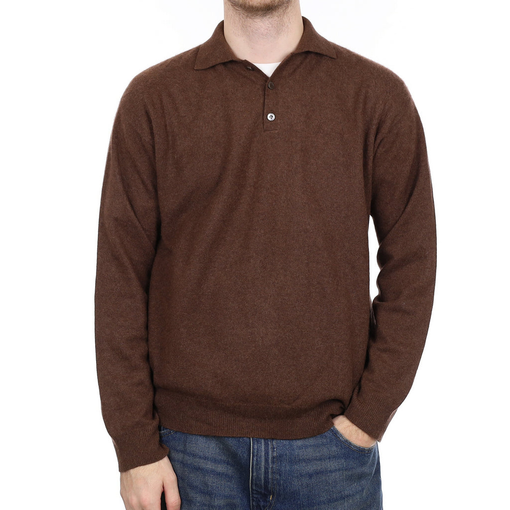 Men's Nutmeg Brown Cashmere Collared 1/4 Button Jumper Large