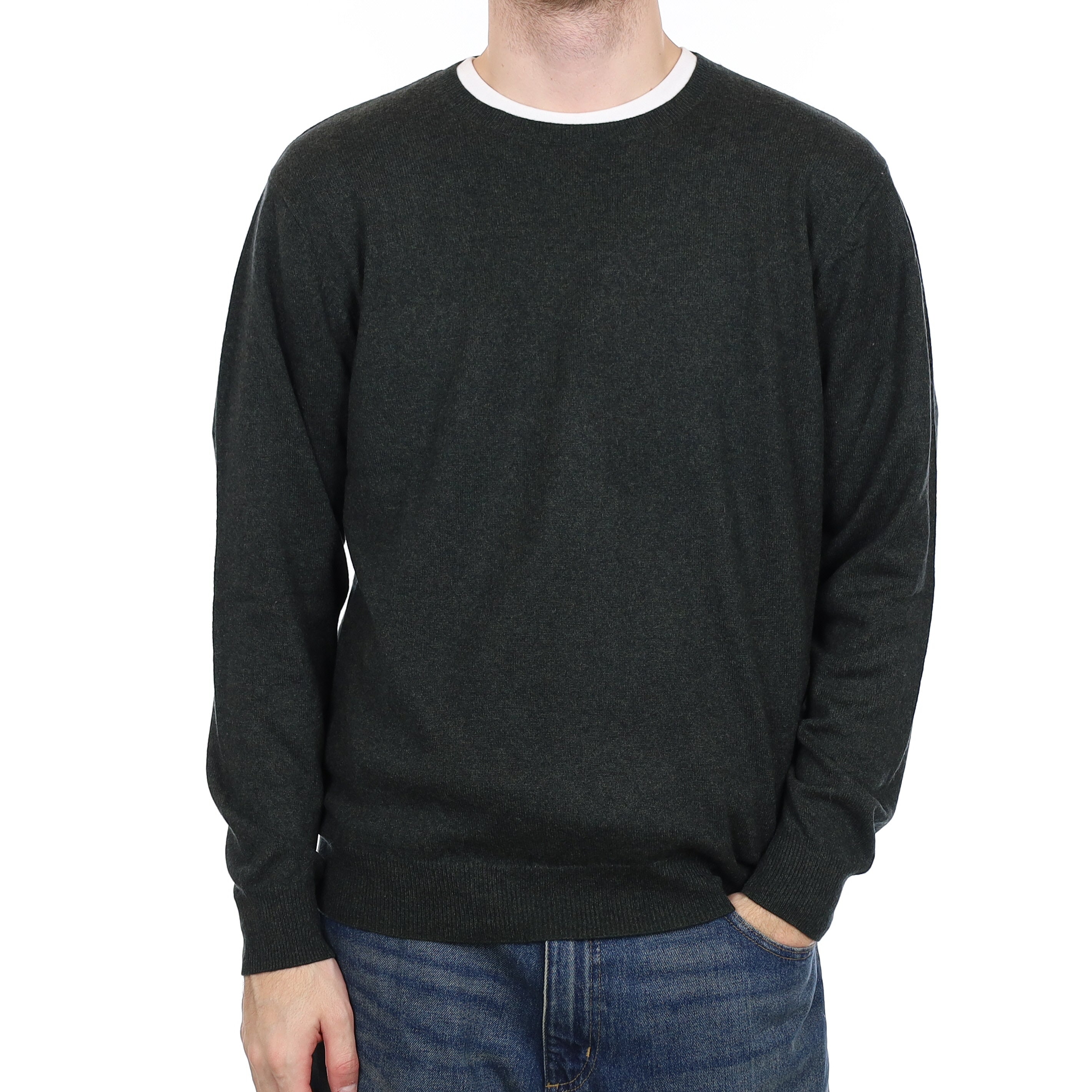 Men's Deep Spruce Green Cashmere Crew Neck Jumper Large