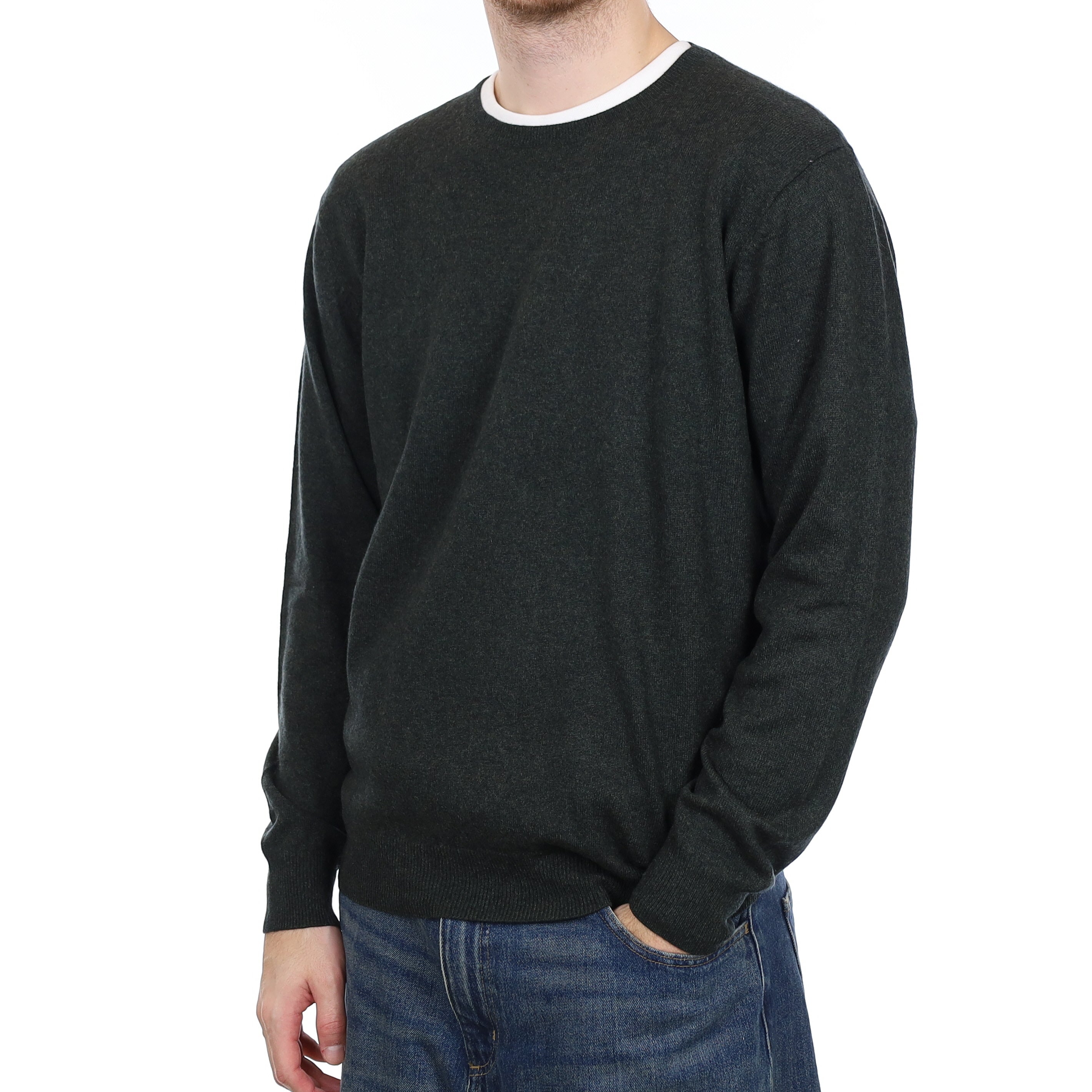 Men's Deep Spruce Green Cashmere Crew Neck Jumper Large