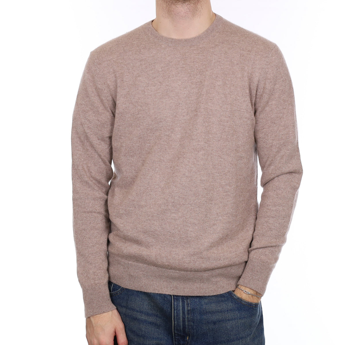 Men's Fawn Brown Cashmere Crew Neck Jumper Large