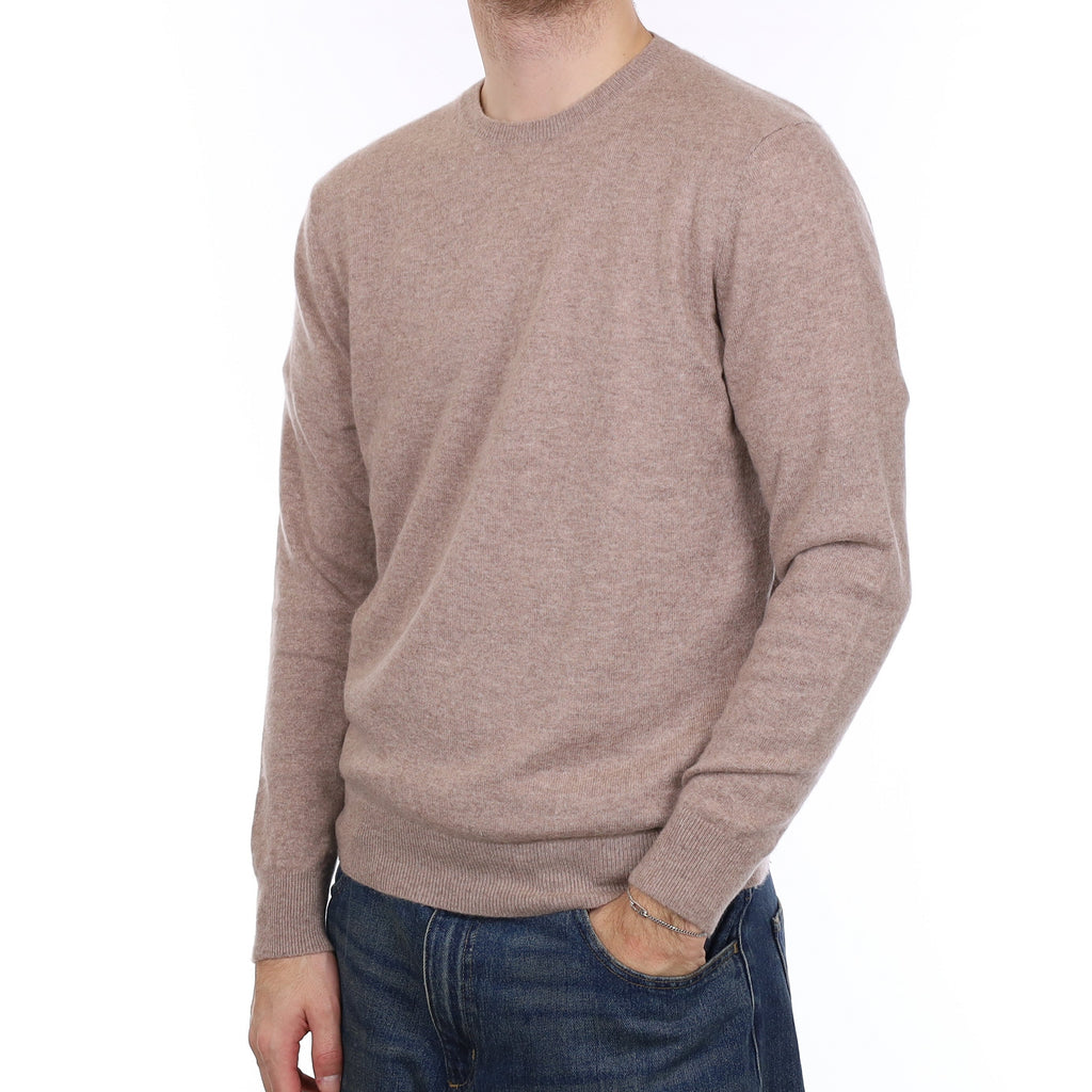 Men's Fawn Brown Cashmere Crew Neck Jumper Large
