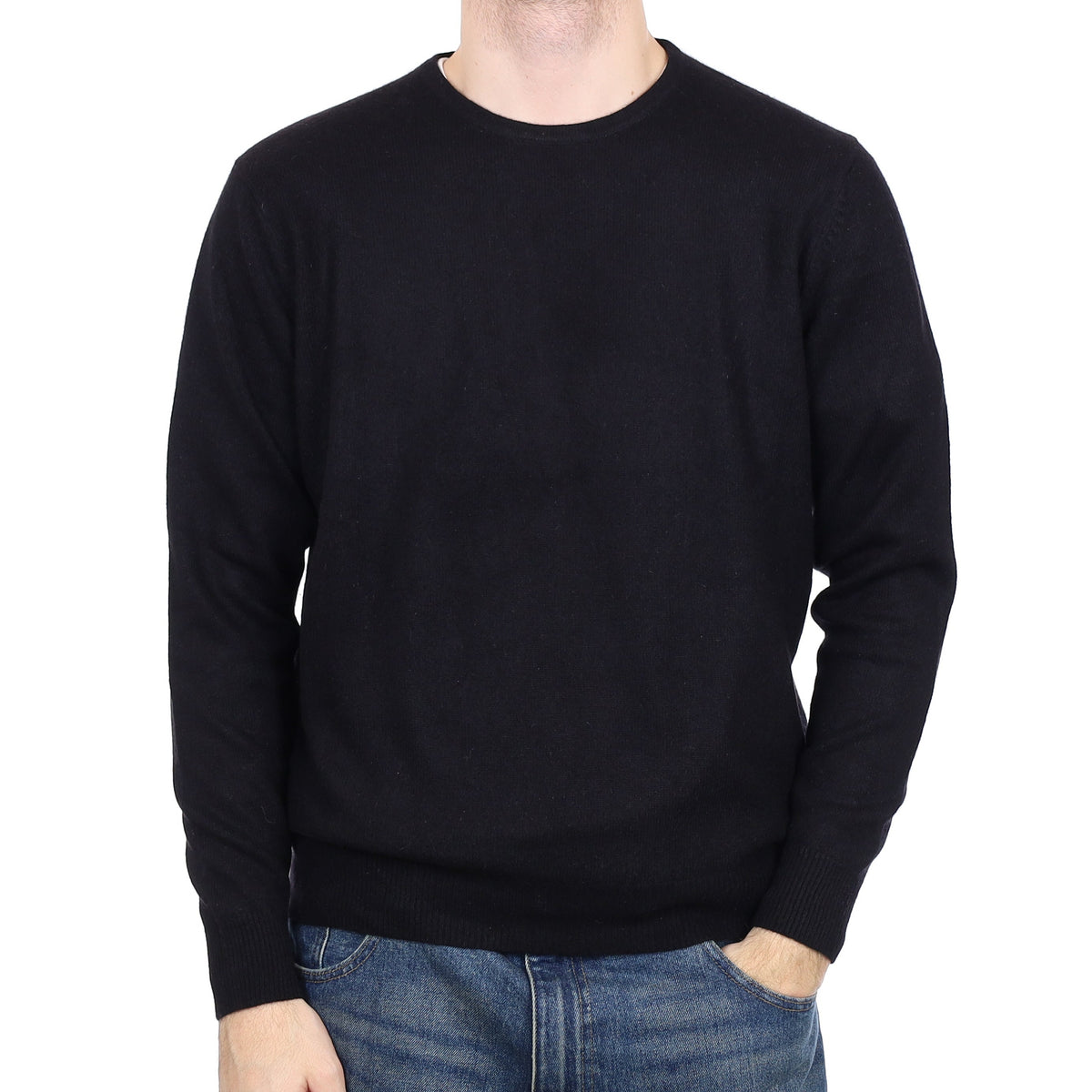 Men's Black Heavy Knit Cashmere Crew Neck Jumper Large