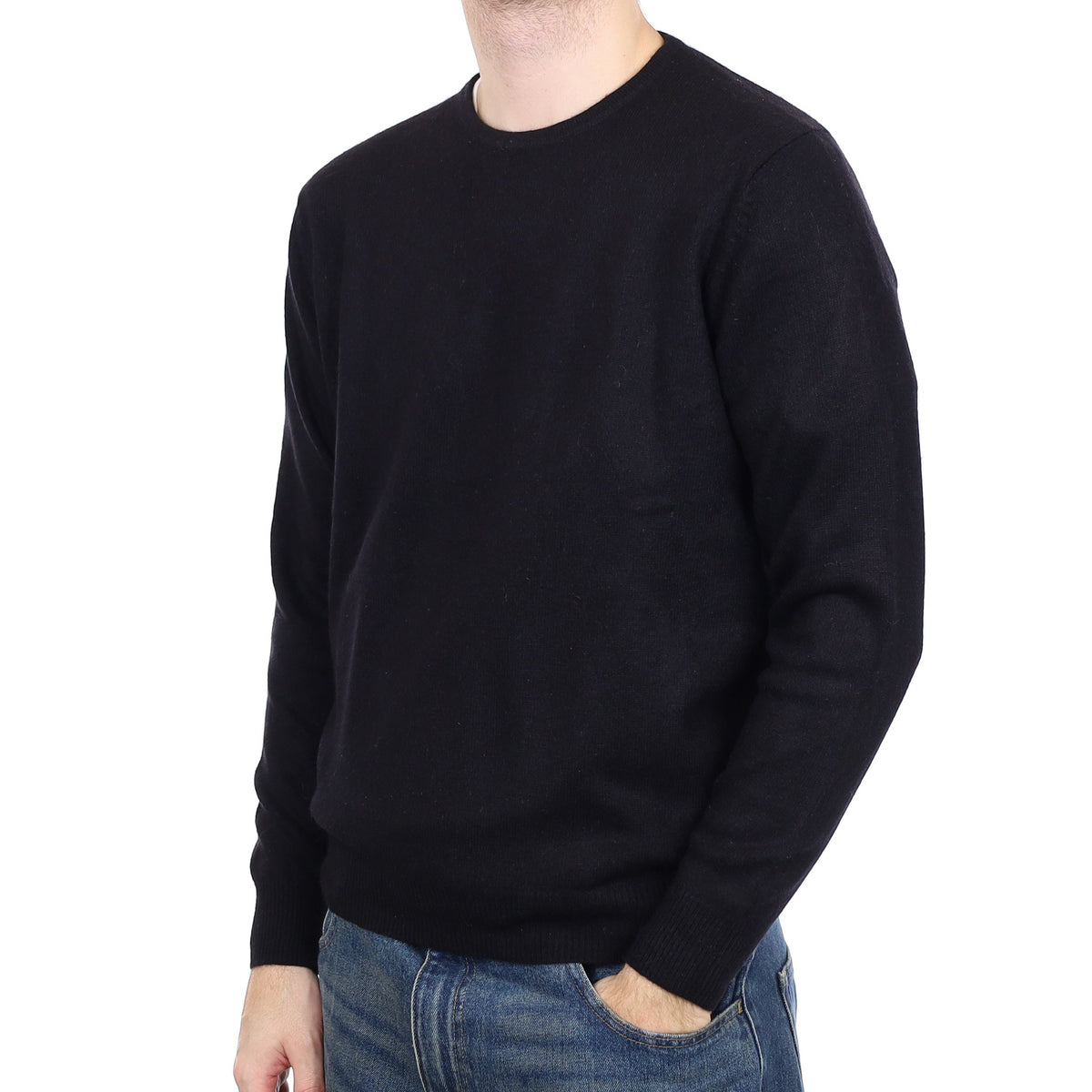 Men's Black Heavy Knit Cashmere Crew Neck Jumper Large