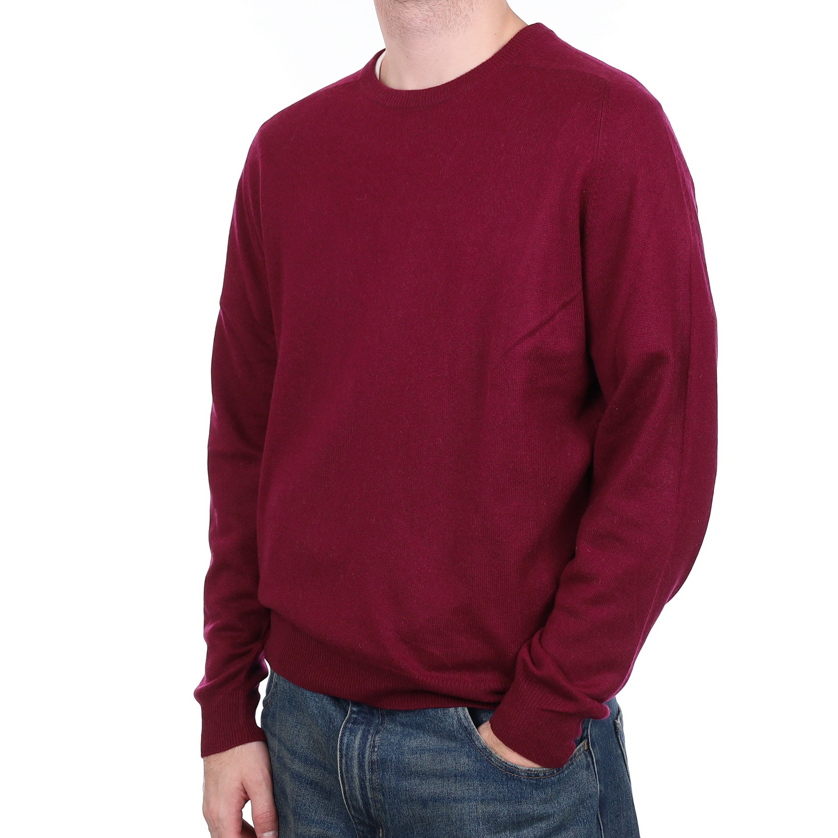 Men's Mulberry Red Cashmere Crew Neck Jumper Large