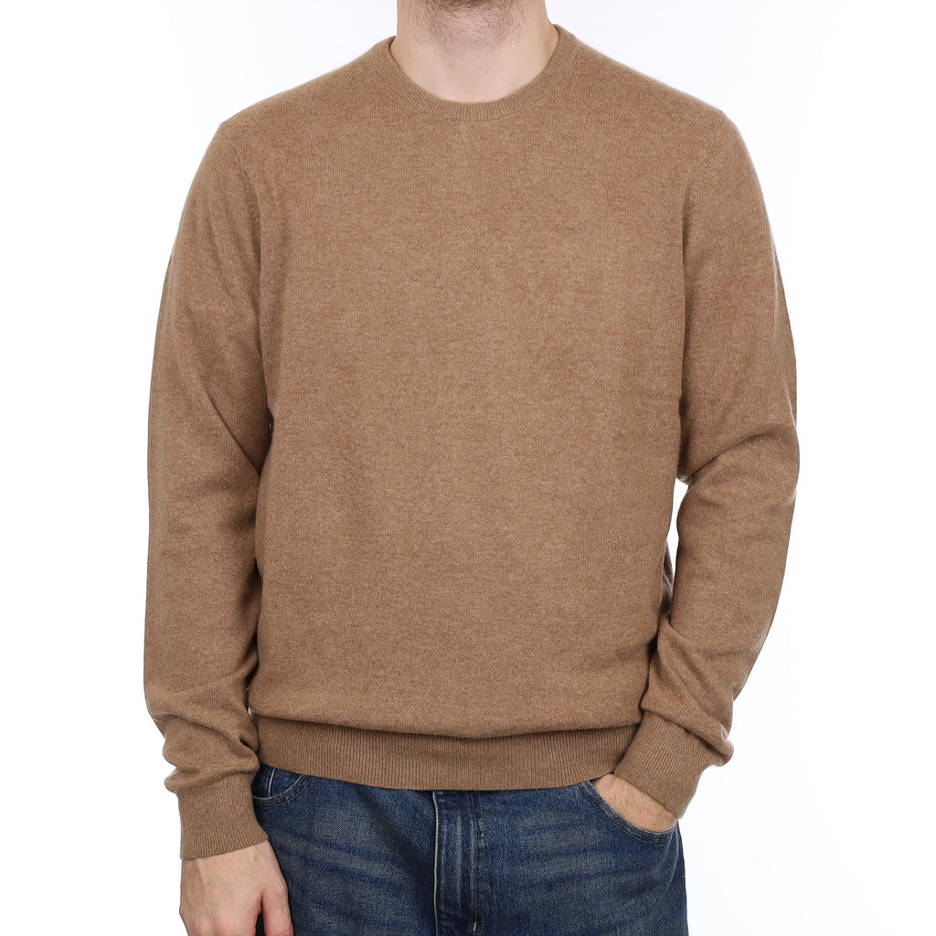 Men's Toffee Brown Cashmere Crew Neck Jumper Large