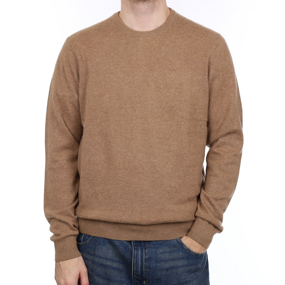 Men's Toffee Brown Cashmere Crew Neck Jumper Large