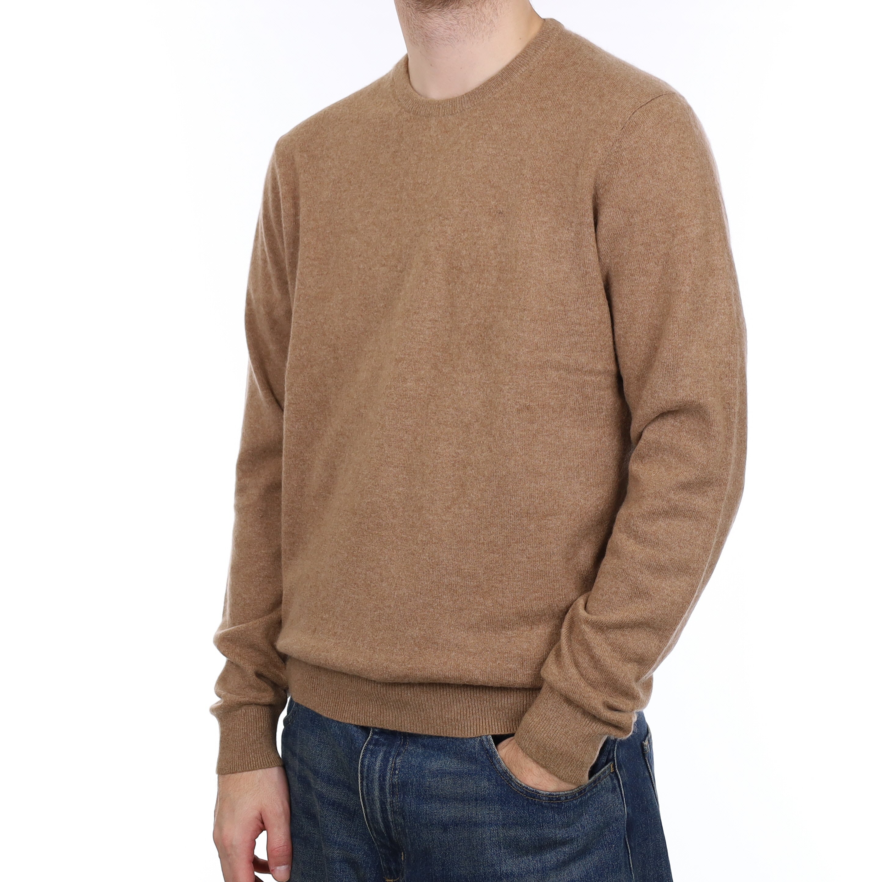Men's Toffee Brown Cashmere Crew Neck Jumper Large