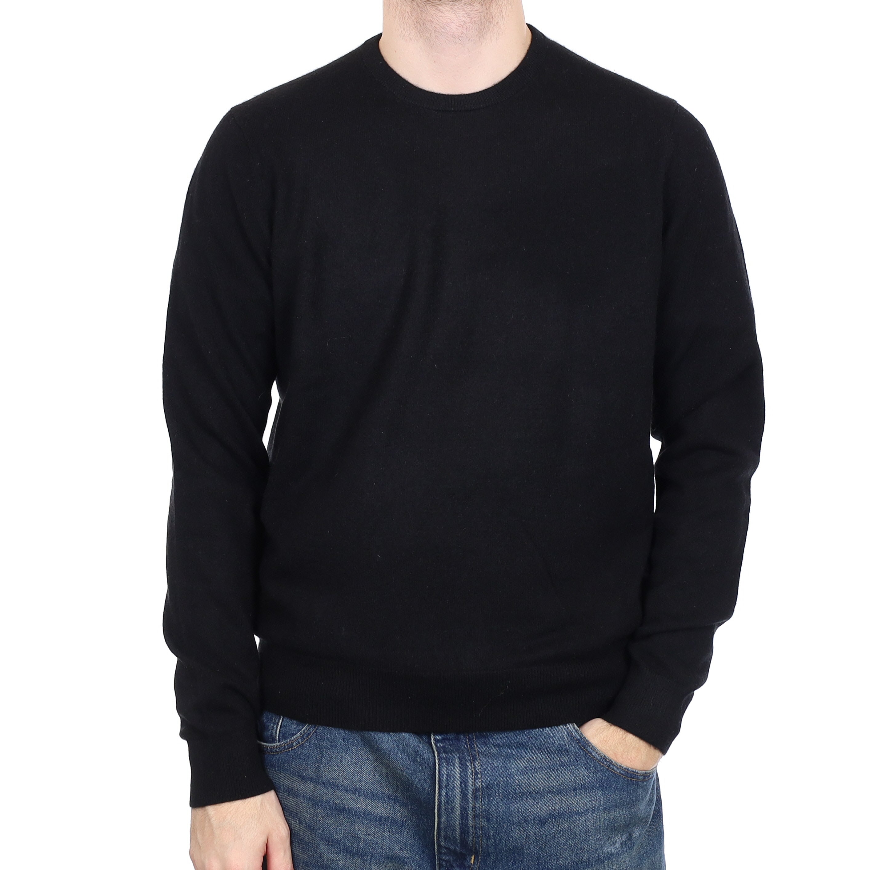 Men's Black Cashmere Crew Neck Jumper Large