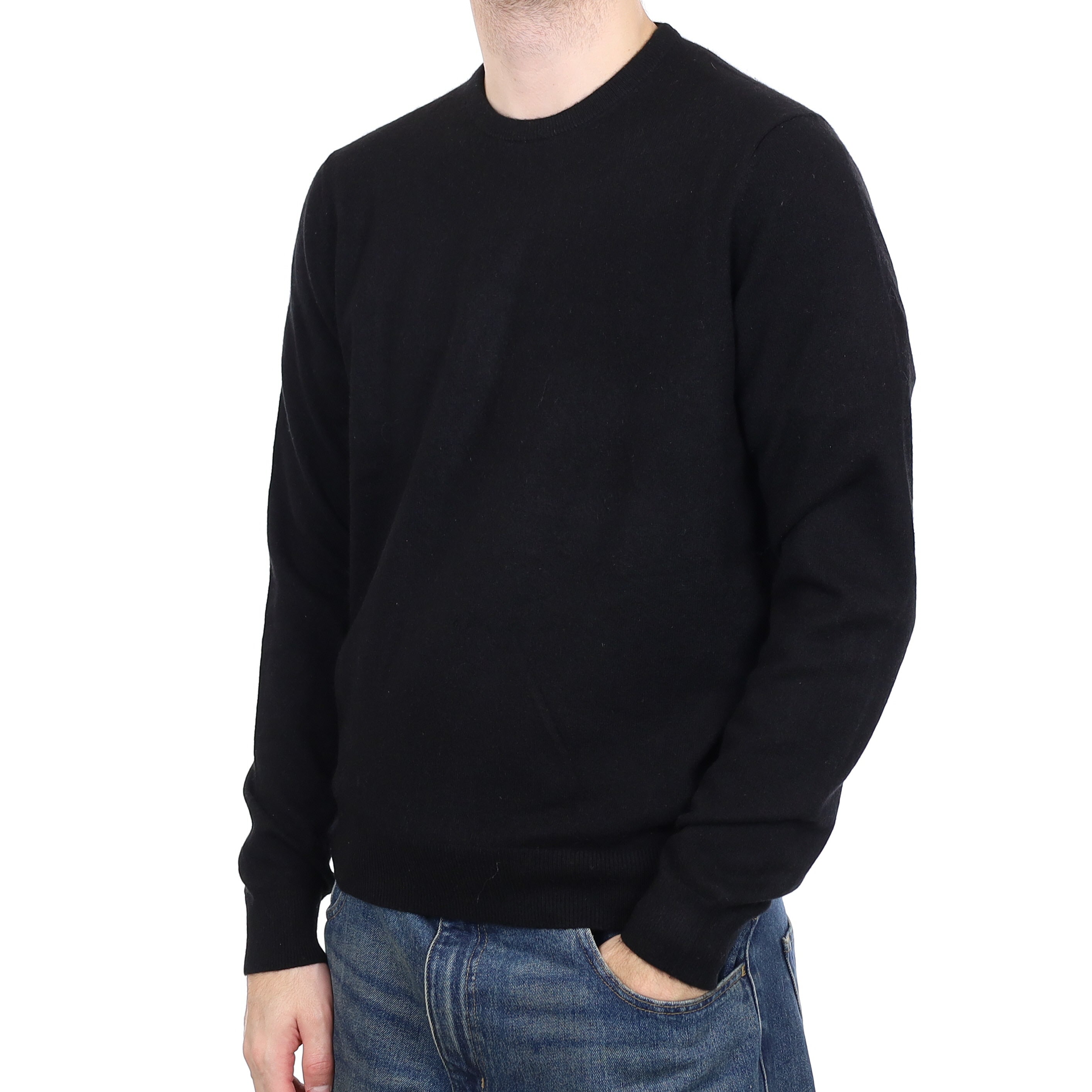 Men's Black Cashmere Crew Neck Jumper Large