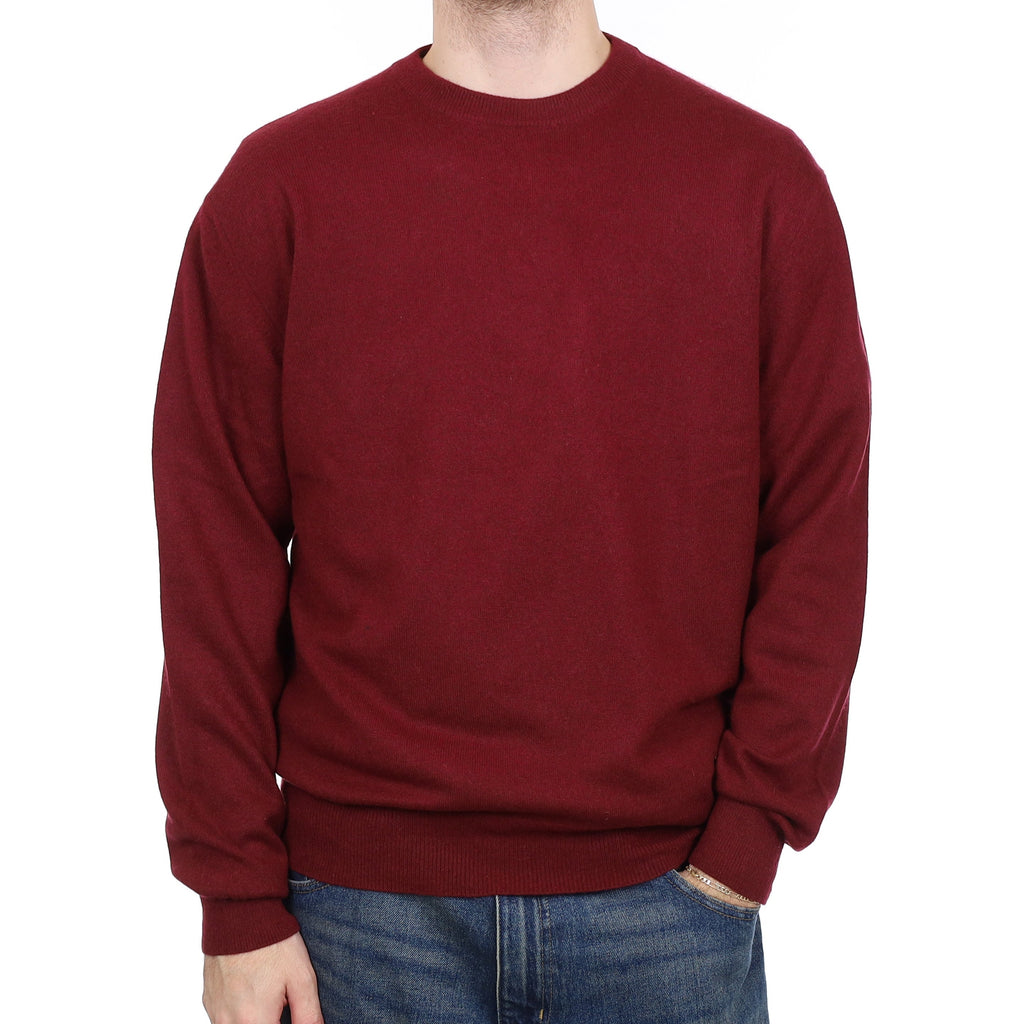 Men's Maroon Red Cashmere Crew Neck Jumper Large