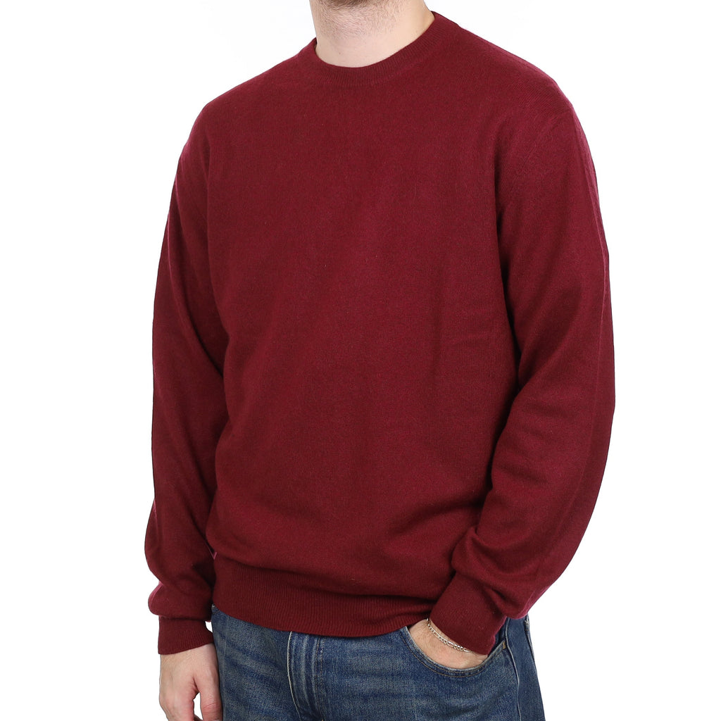 Men's Maroon Red Cashmere Crew Neck Jumper Large