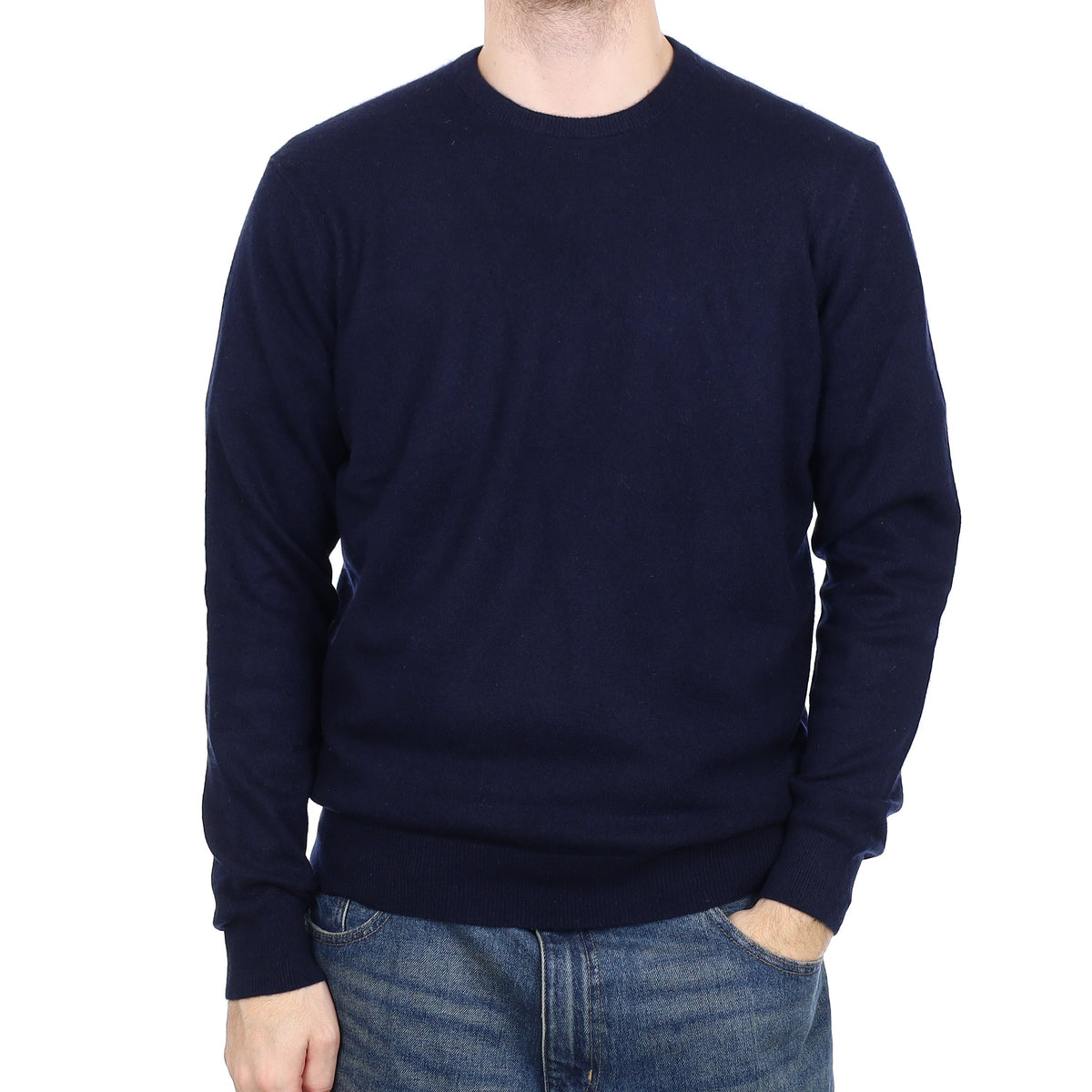 Men's Navy Cashmere Crew Neck Jumper Large