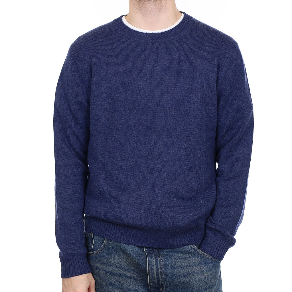 Men's Deep Denim Heavy Knit Cashmere Crew Neck Jumper Large