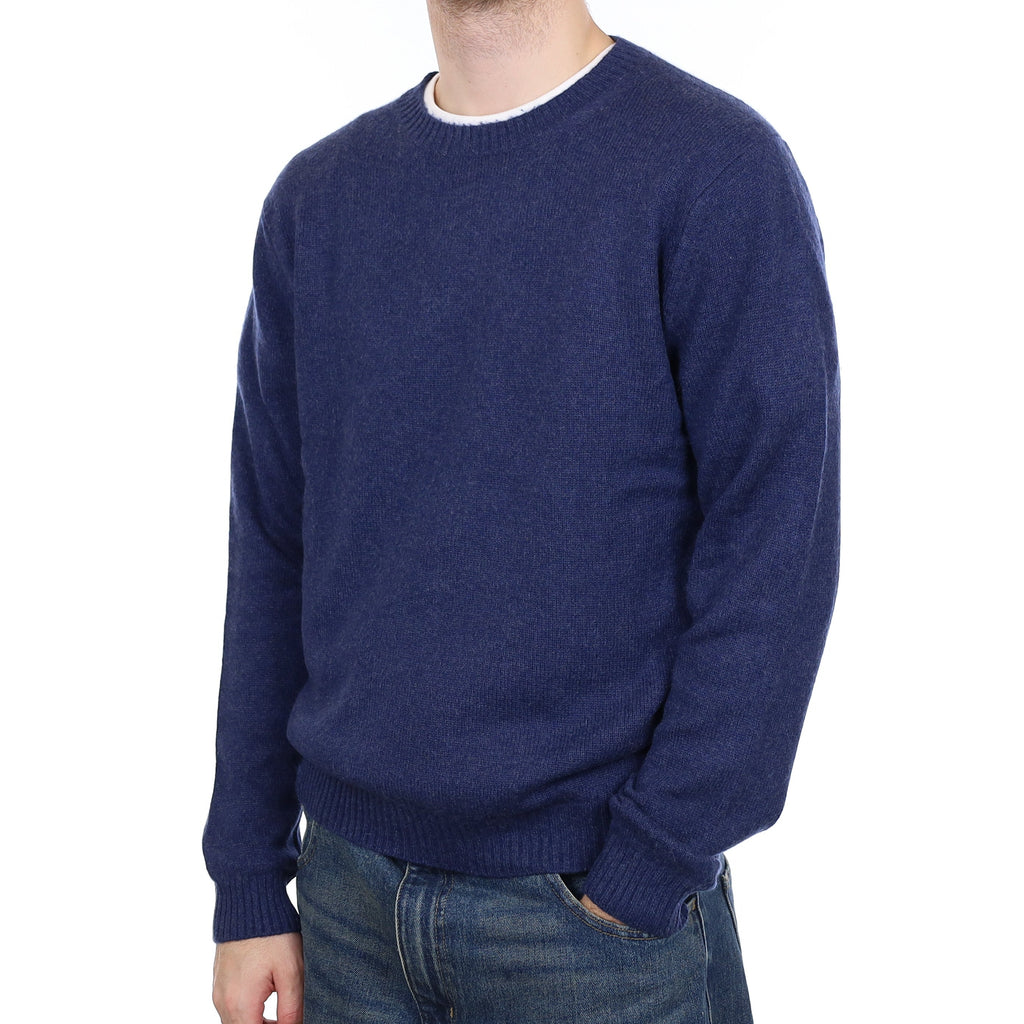 Men's Deep Denim Heavy Knit Cashmere Crew Neck Jumper Large