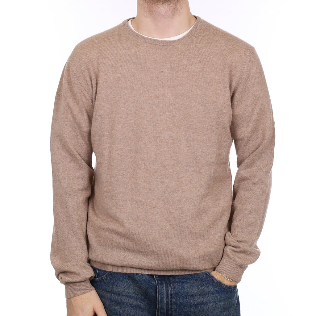 Men's Biscuit Brown Cashmere Crew Neck Jumper Large