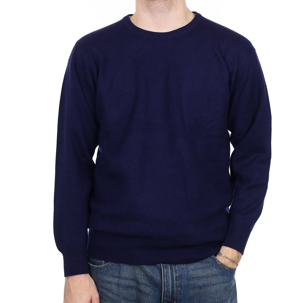 Men's French Navy Cashmere Crew Neck Jumper Large