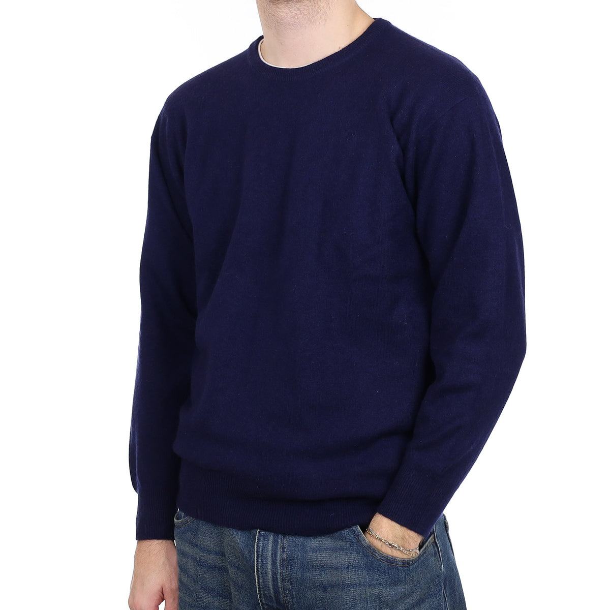 Men's French Navy Cashmere Crew Neck Jumper Large