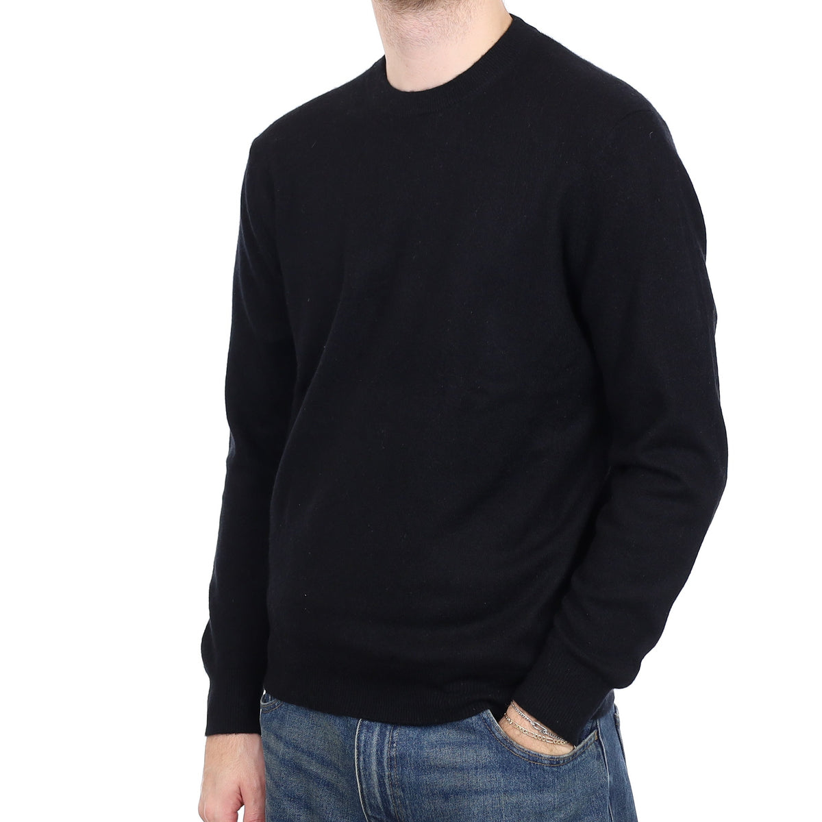 Men's Black Cashmere Crew Neck Jumper Large